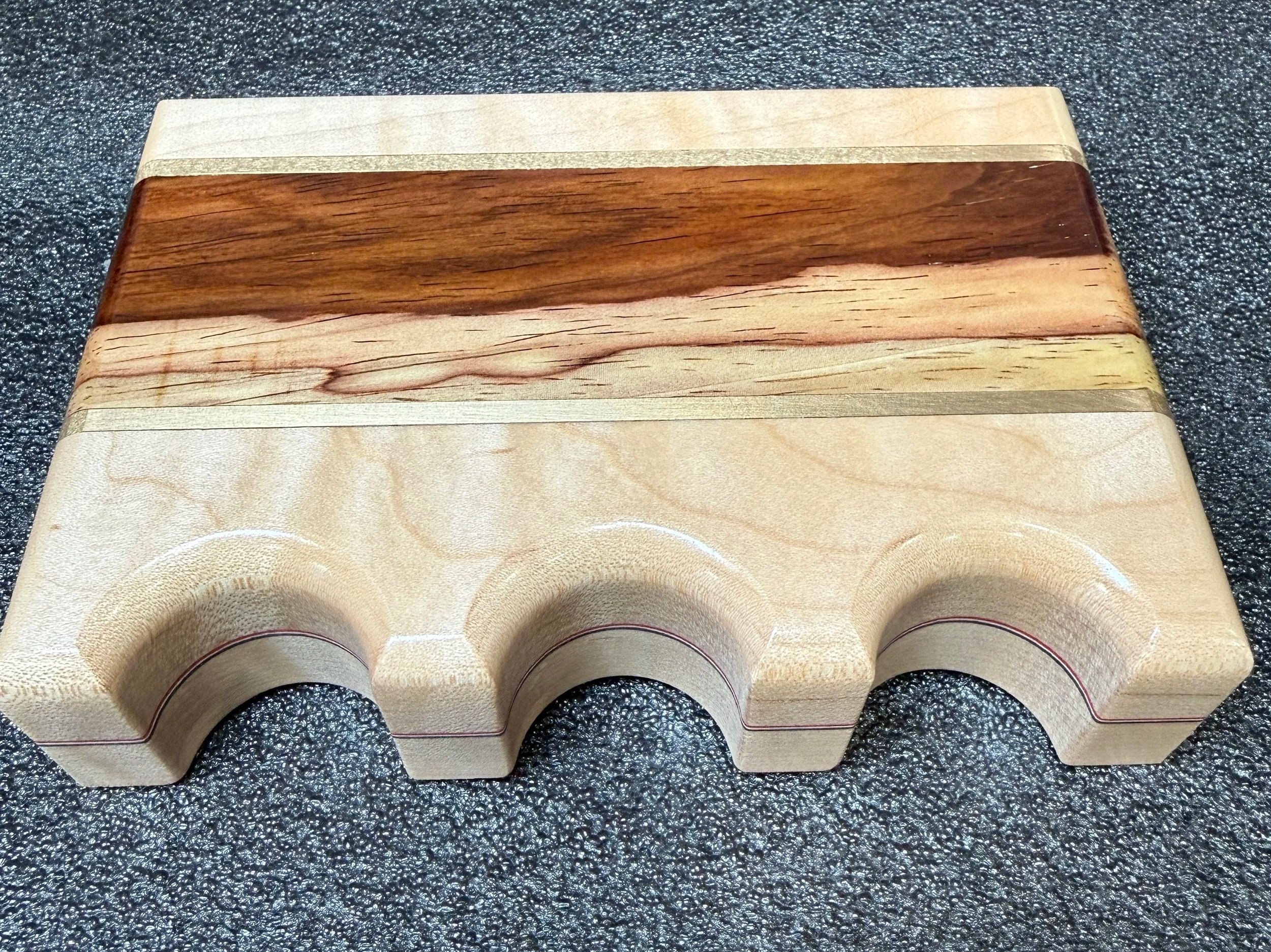Curly Maple, Cocobolo and Brass inlays, RWB veneers $80