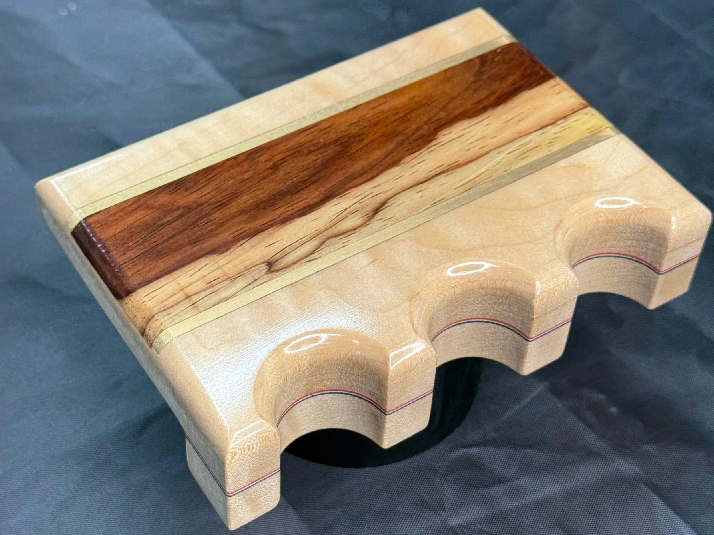 Curly Maple w/ Cocobolo and Brass inlays / Red, White & Blue veneers- $80