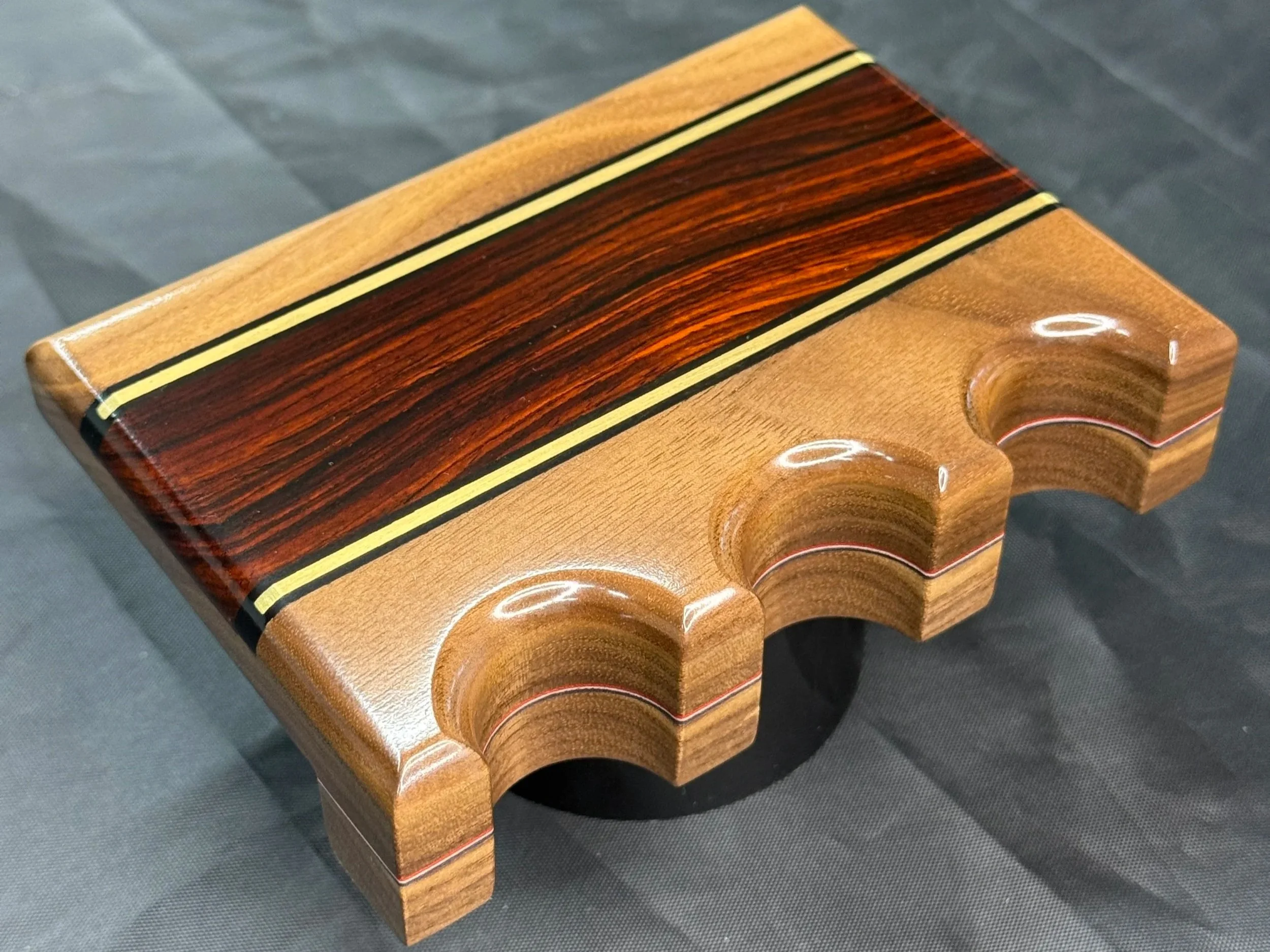 Walnut w/ Cocobolo, Ebony & Brass inlays / thin Red, White & Blue veneers - $110