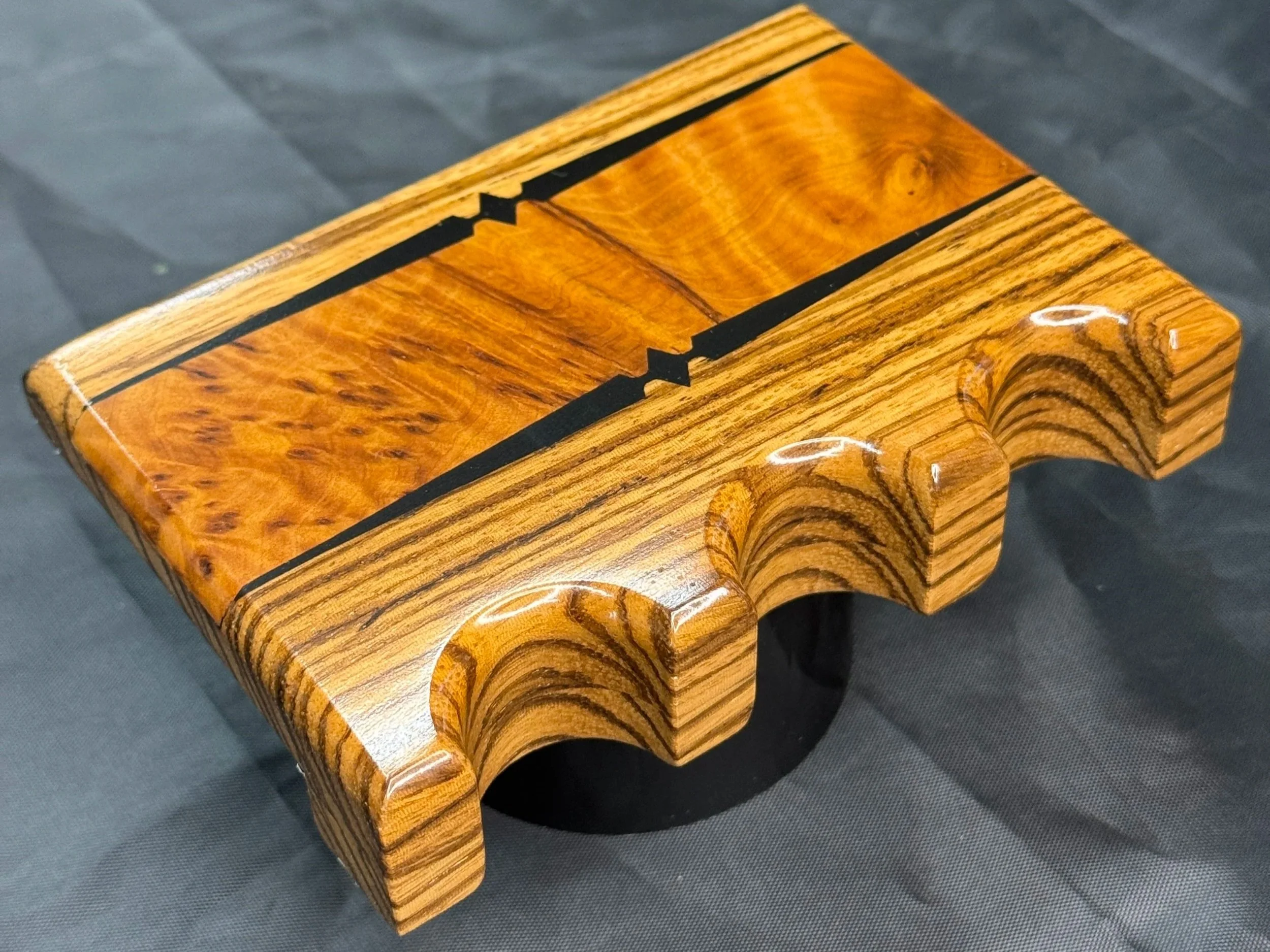 Zebrawood w/ Thuya Burl and Black decorative inlays - $80