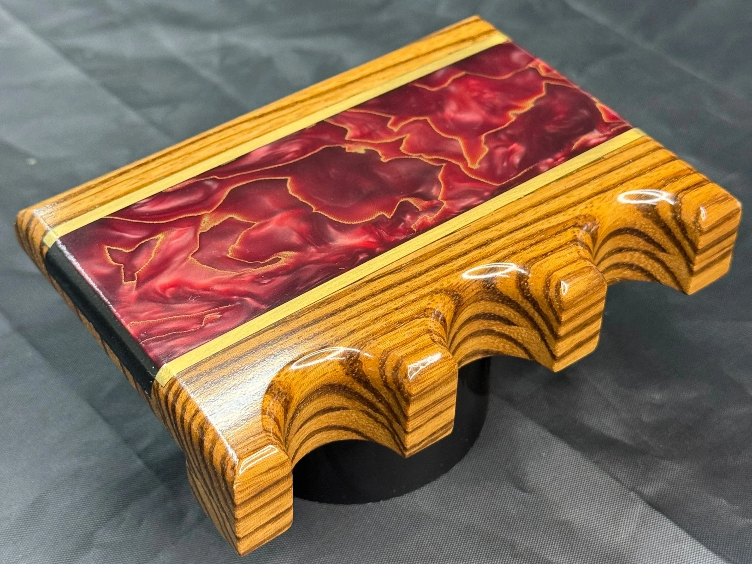 Zebrawood w/ Brass and Copper net infused Red Resin inlay - $80