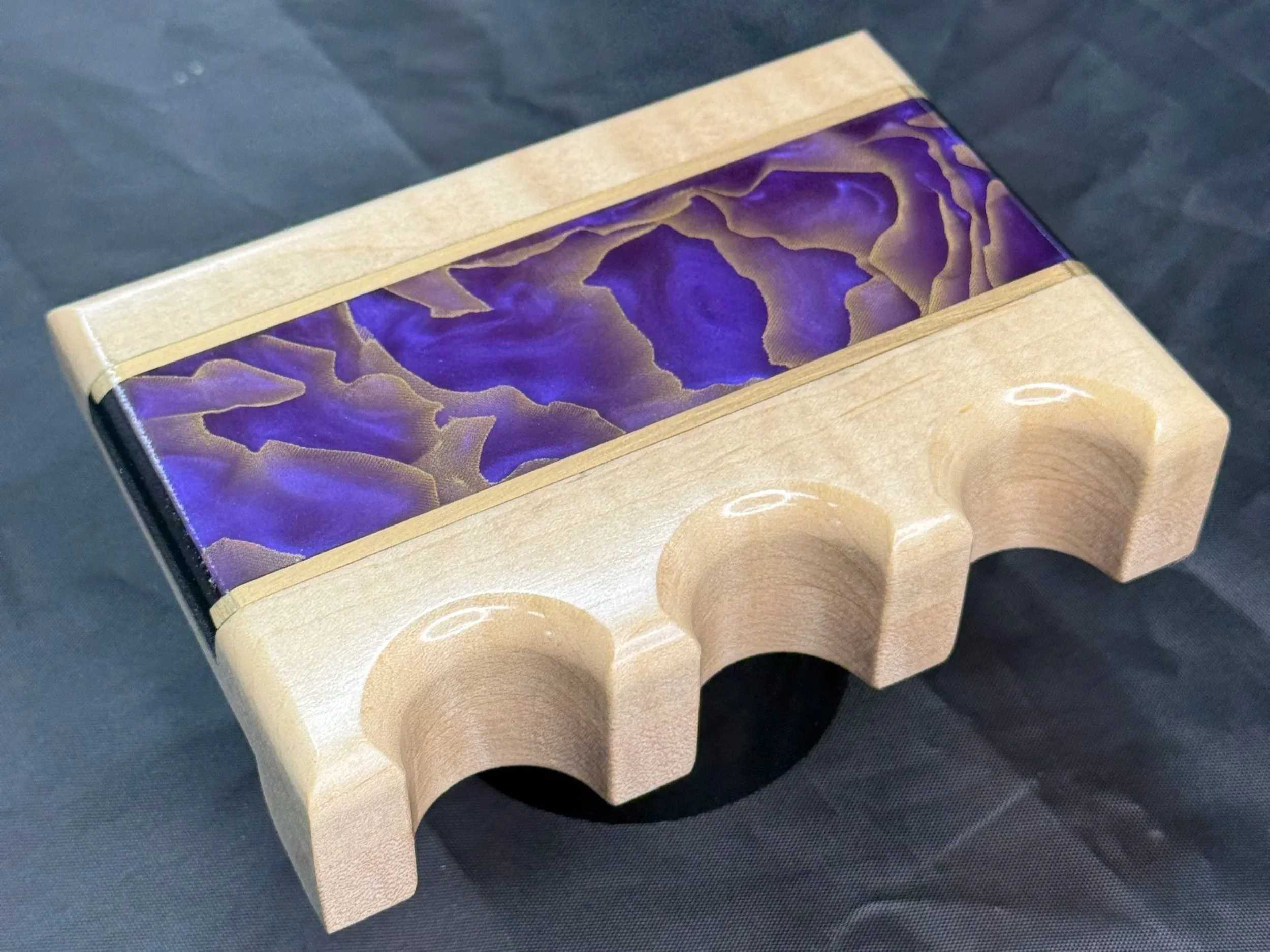 Curly Maple w/ Brass and Copper net infused Purple Resin inlay - $80