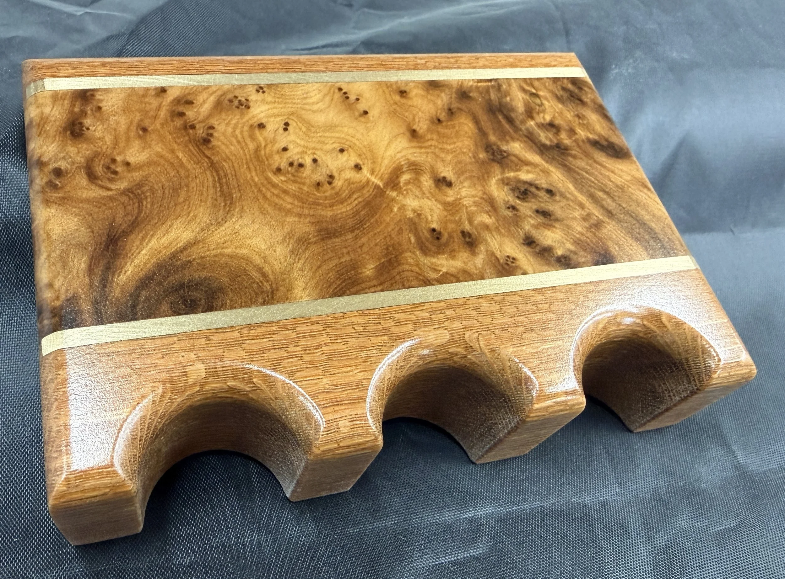 Leopardwood w/ Thuya Burl, Brass inlays - $90