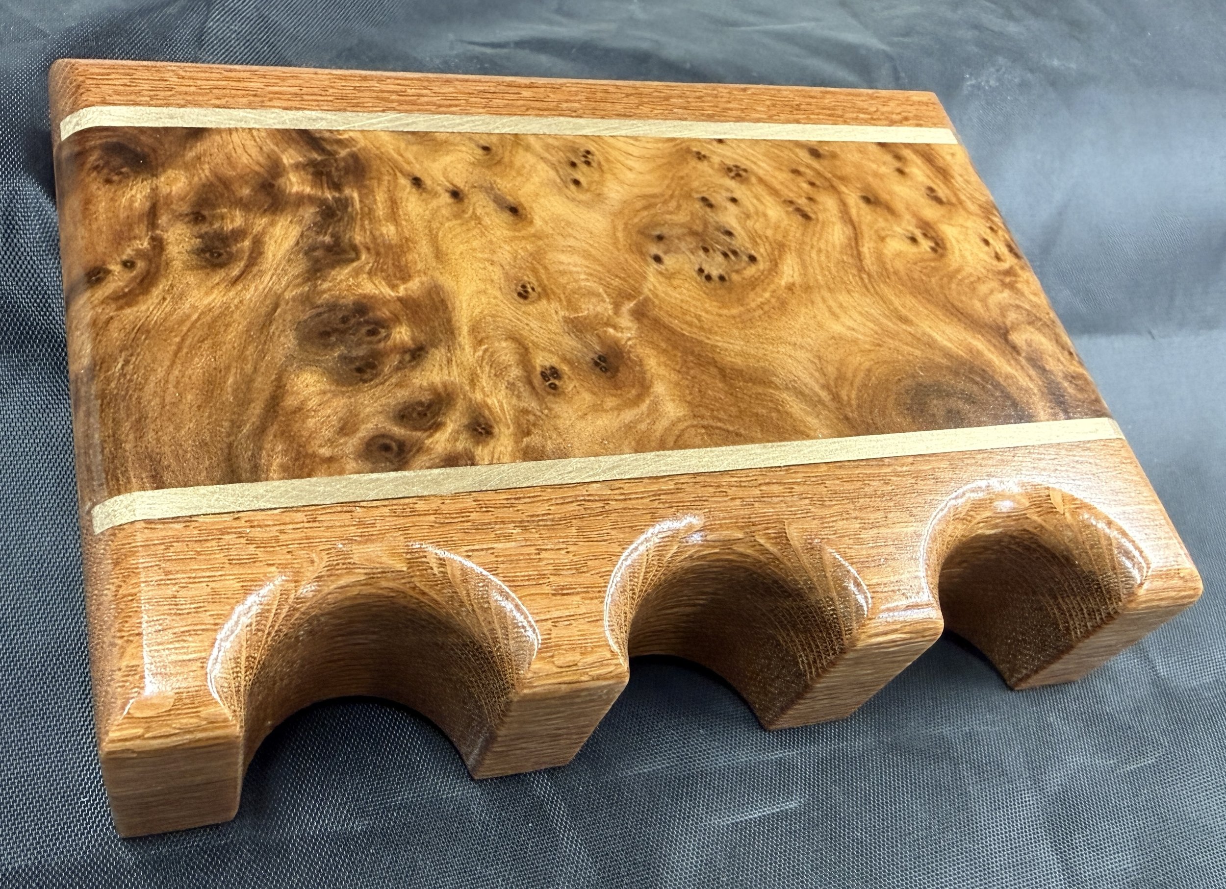 Leopardwood w/ Thuya Burl, Brass inlays - $90