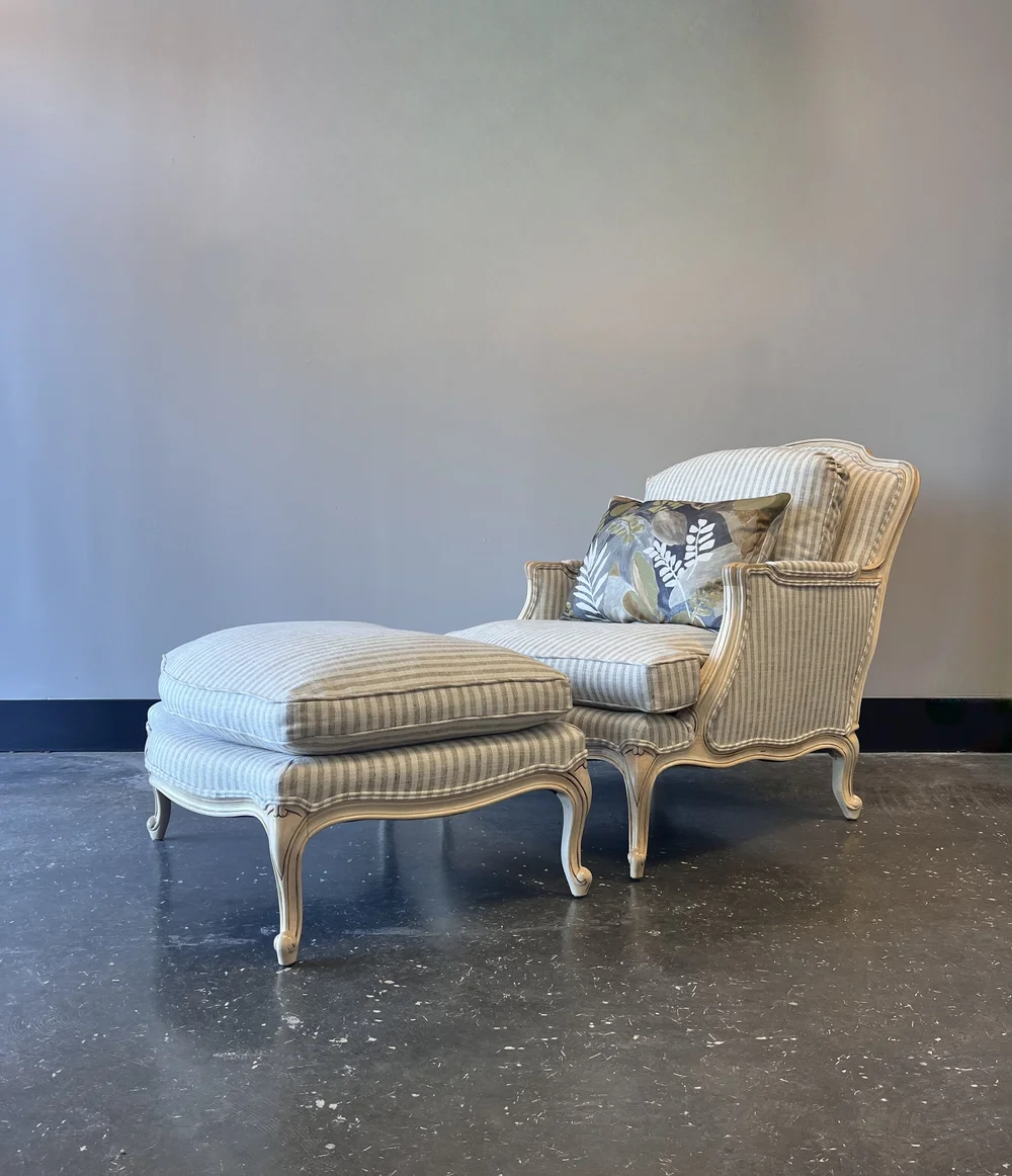 Striped Bergère Chair & Ottoman — The ReBorn House 