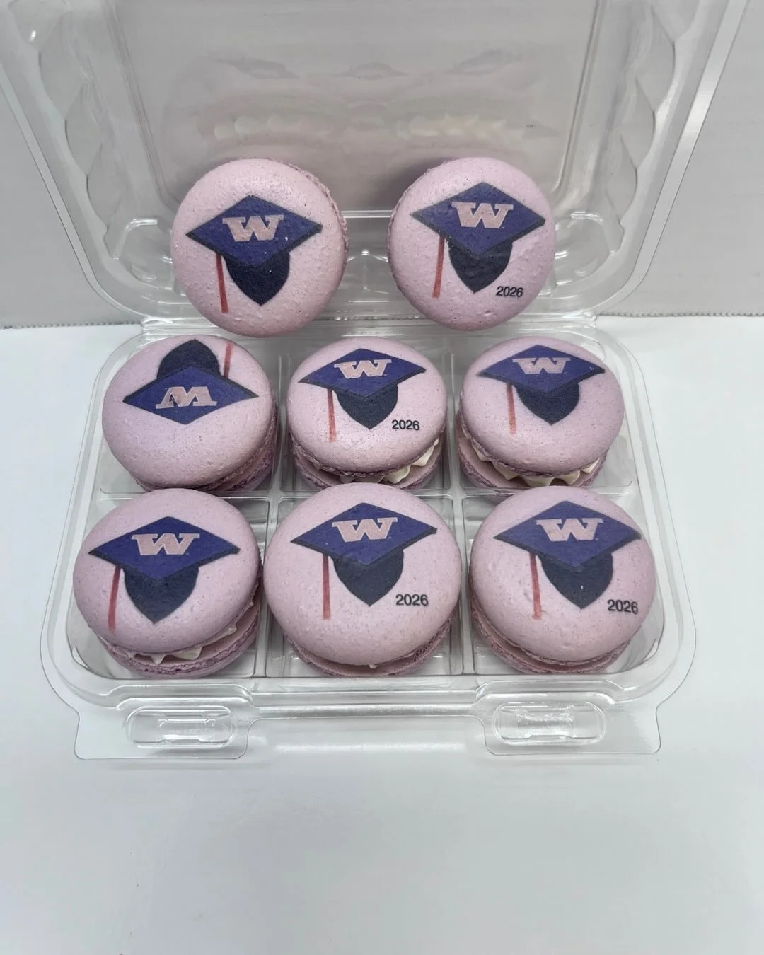 Graduation season is here 🎓✨
Celebrate your graduate with custom macarons made just for them 💜

These beauties feature edible prints &mdash; perfect for school logos, class year, and special moments like this 💫

Now taking graduation orders!
DM or