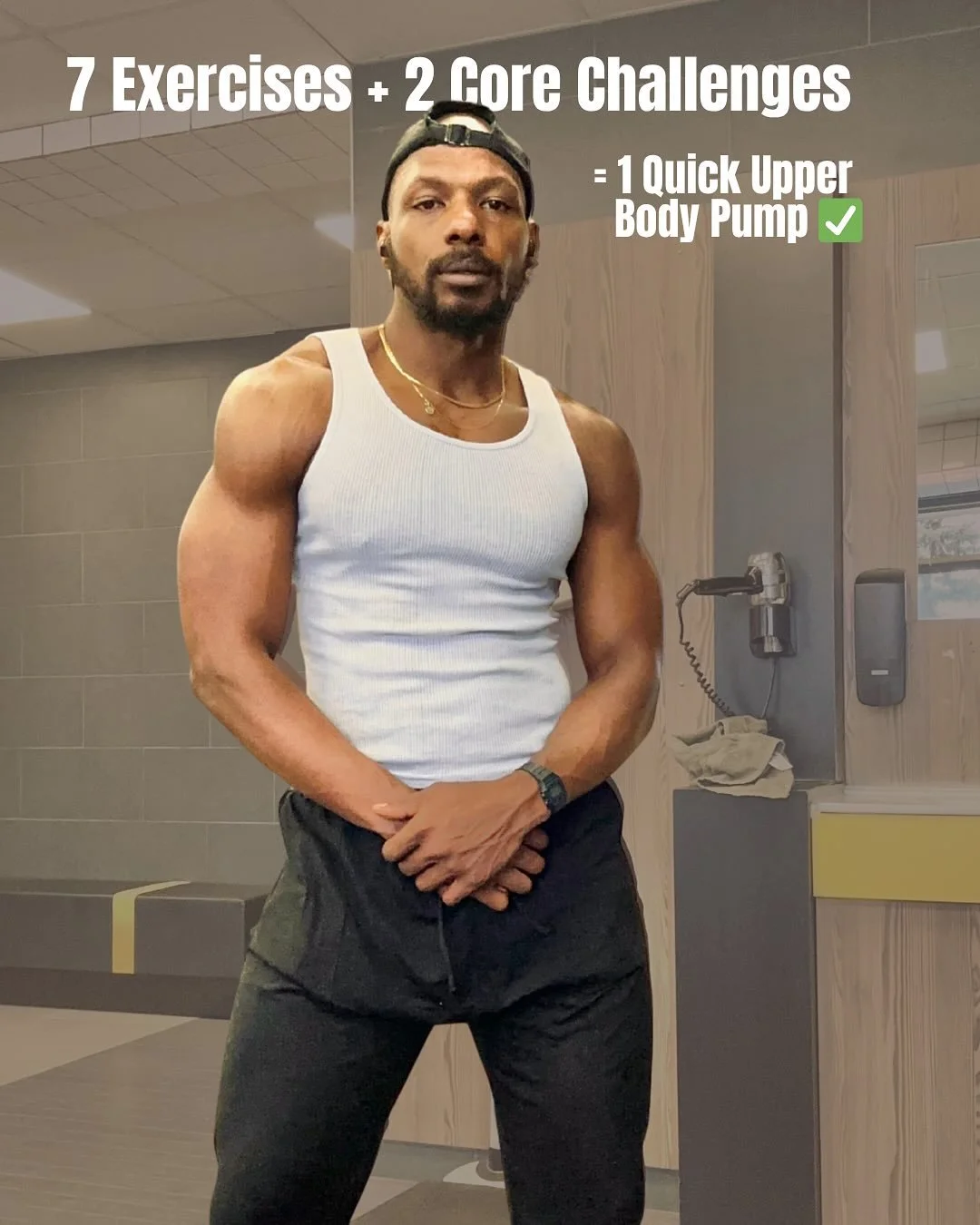 Bookmark it, adjust it accordingly, keep the main thing the main thing&hellip; full playbook👇🏾

1. Downward Dog / 3 sets x 8 reps
2. Wide-Grip Pull Up / 3 sets x 8 reps 
3. Incline Dumbbell Press / 3 sets x 10 reps
4. Arnold Press / 3 sets x 10 rep