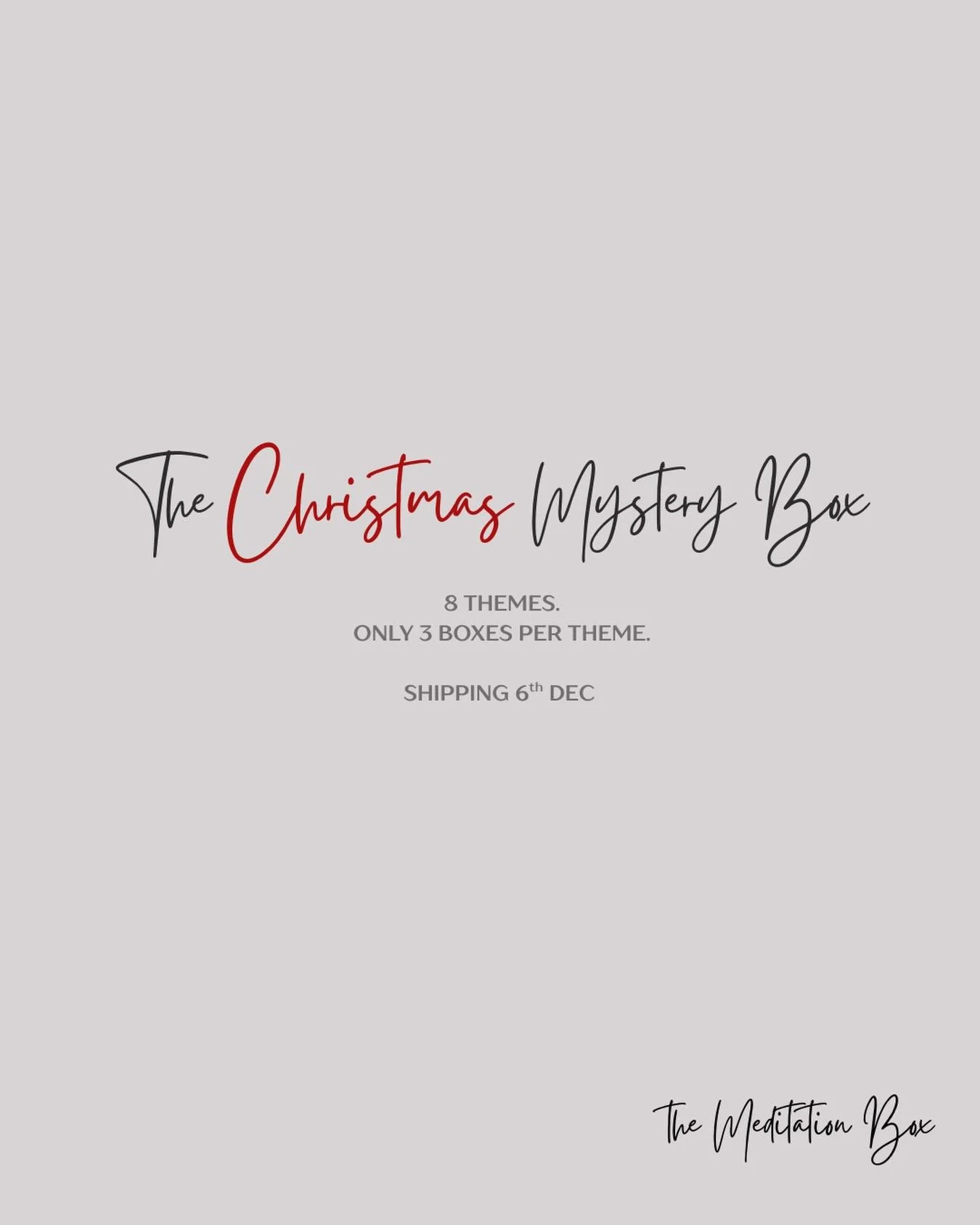 Now OPEN.

An epic feature book and two (or three) unique products to inspire and support your meditation practices.

Very Limited - only 3 of each.

A thoughtful and sacred gift.

Shipping 6th December. 

#mysterymeditationbox #themeditationbox #the