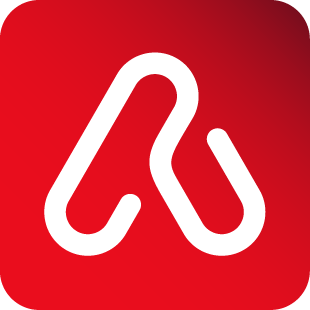 Red background with a white stylized 'A' logo resembling a paperclip or loop.