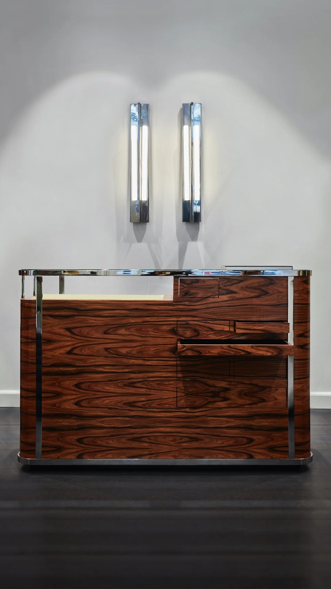 Bespoke wood and mirror sales counter, Gestuz store, Copenhagen. store design