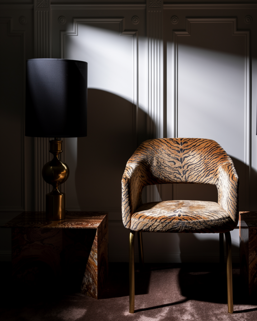 Living room armchair and side table, private residence interior design, Copenhagen