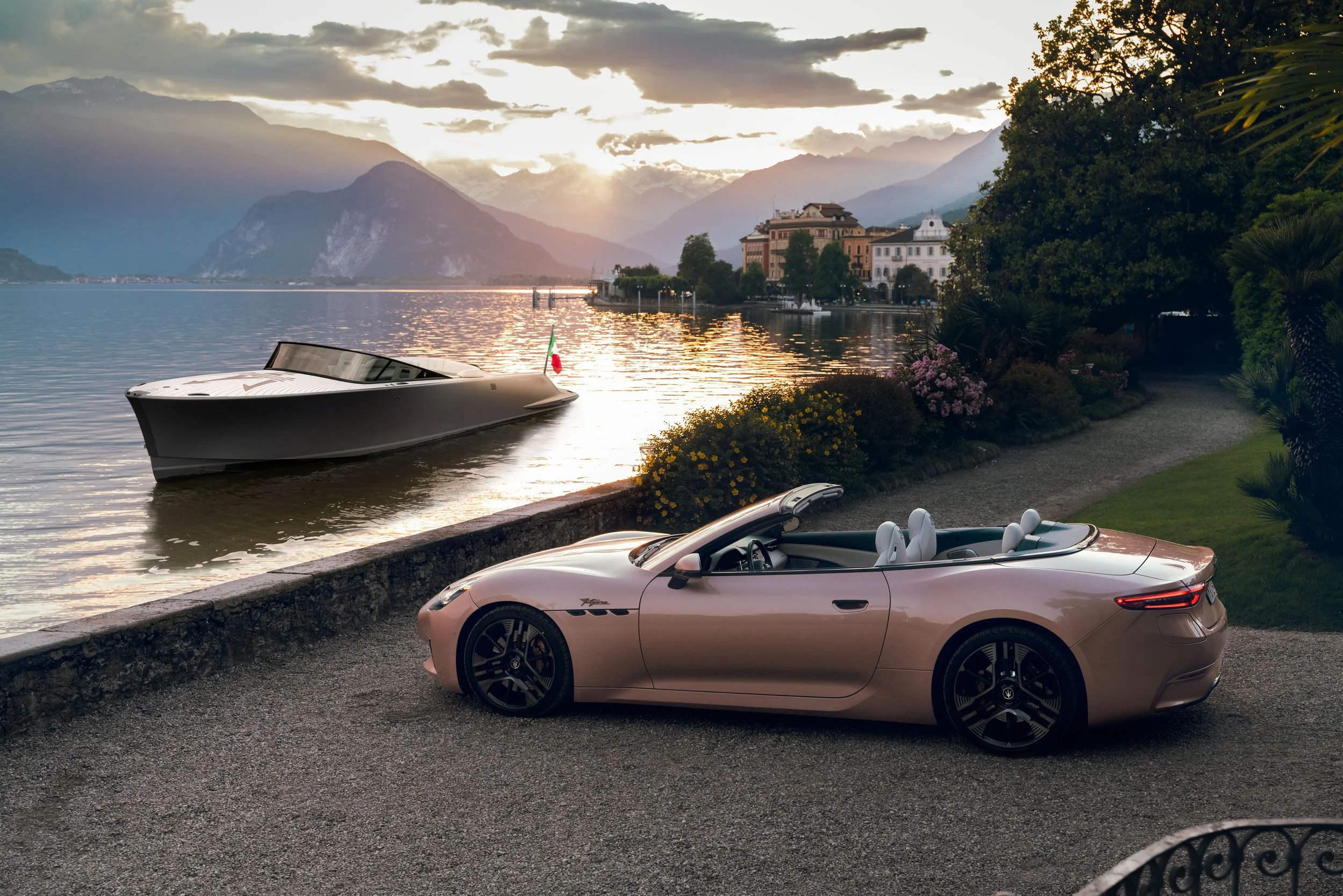 Maserati GranCabrio Folgore and Tridente luxury all-electric powerboat on Lake Maggiore.jpeg