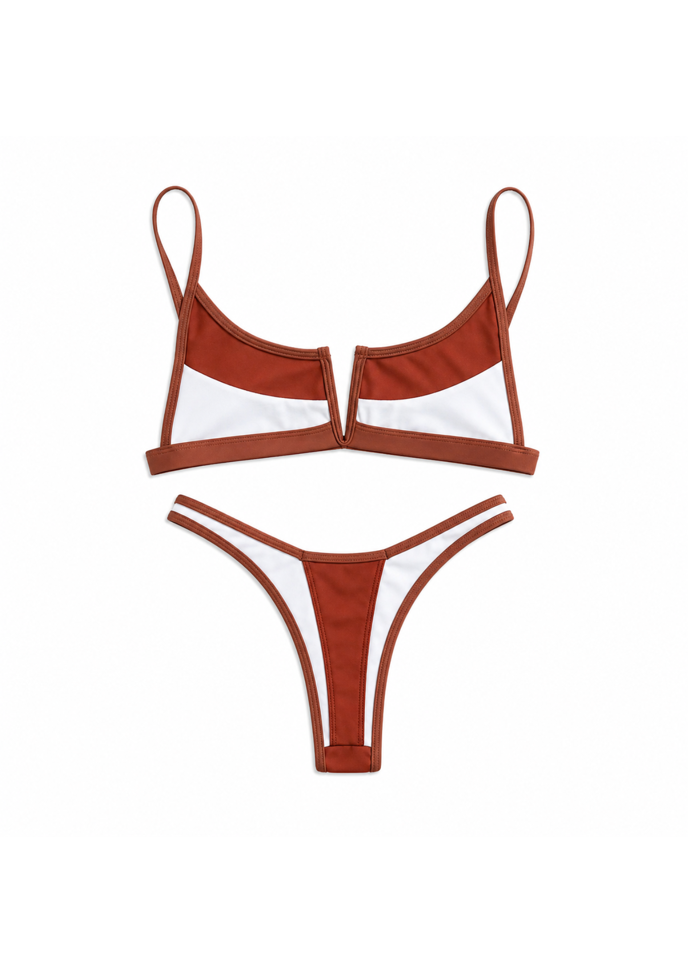 Bikini NOVA CLAY terra rossa e bianco con scollo a V