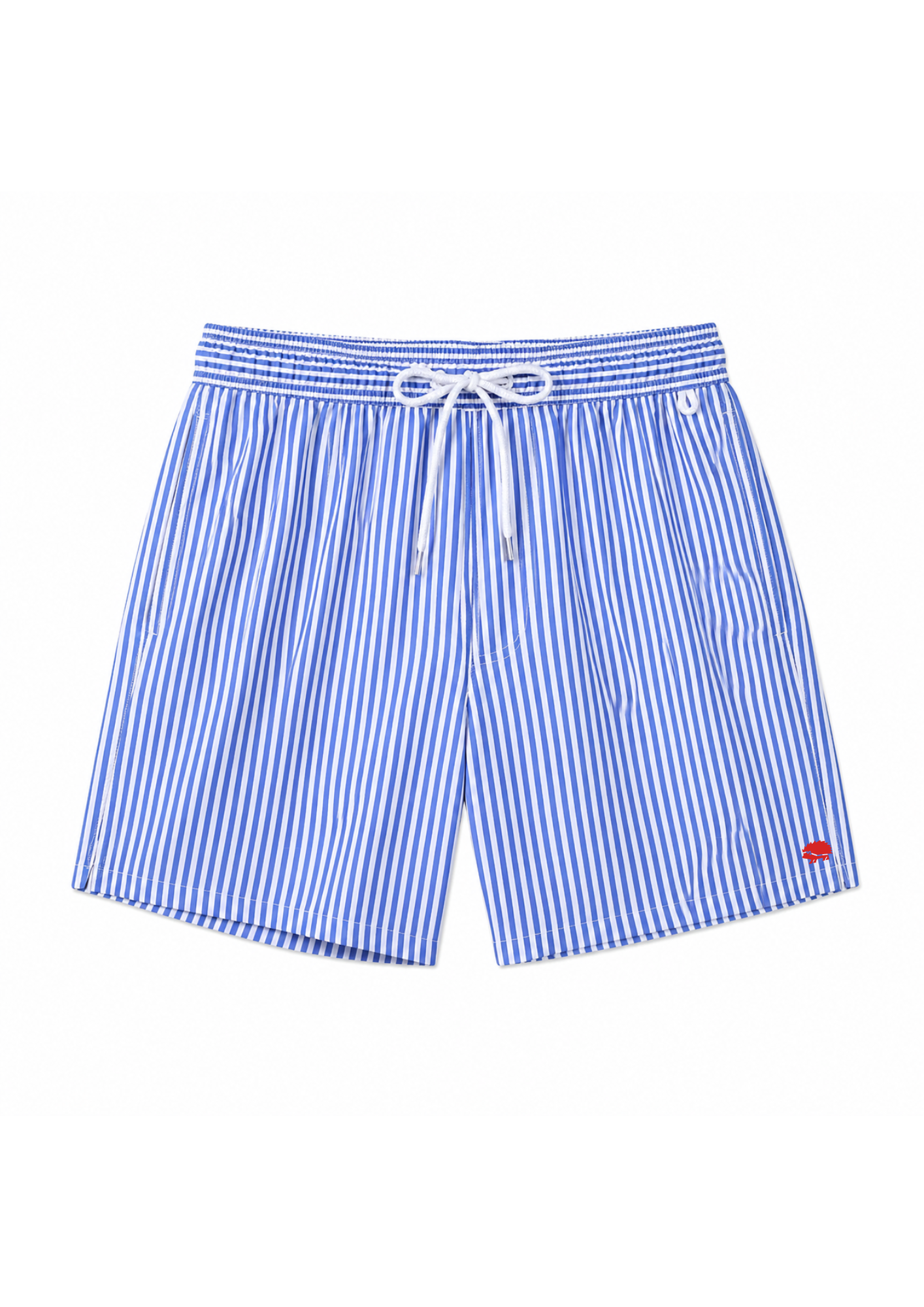 Costume VELA SKY a righe sottili bianco e azzurro con ricamo logo rosso