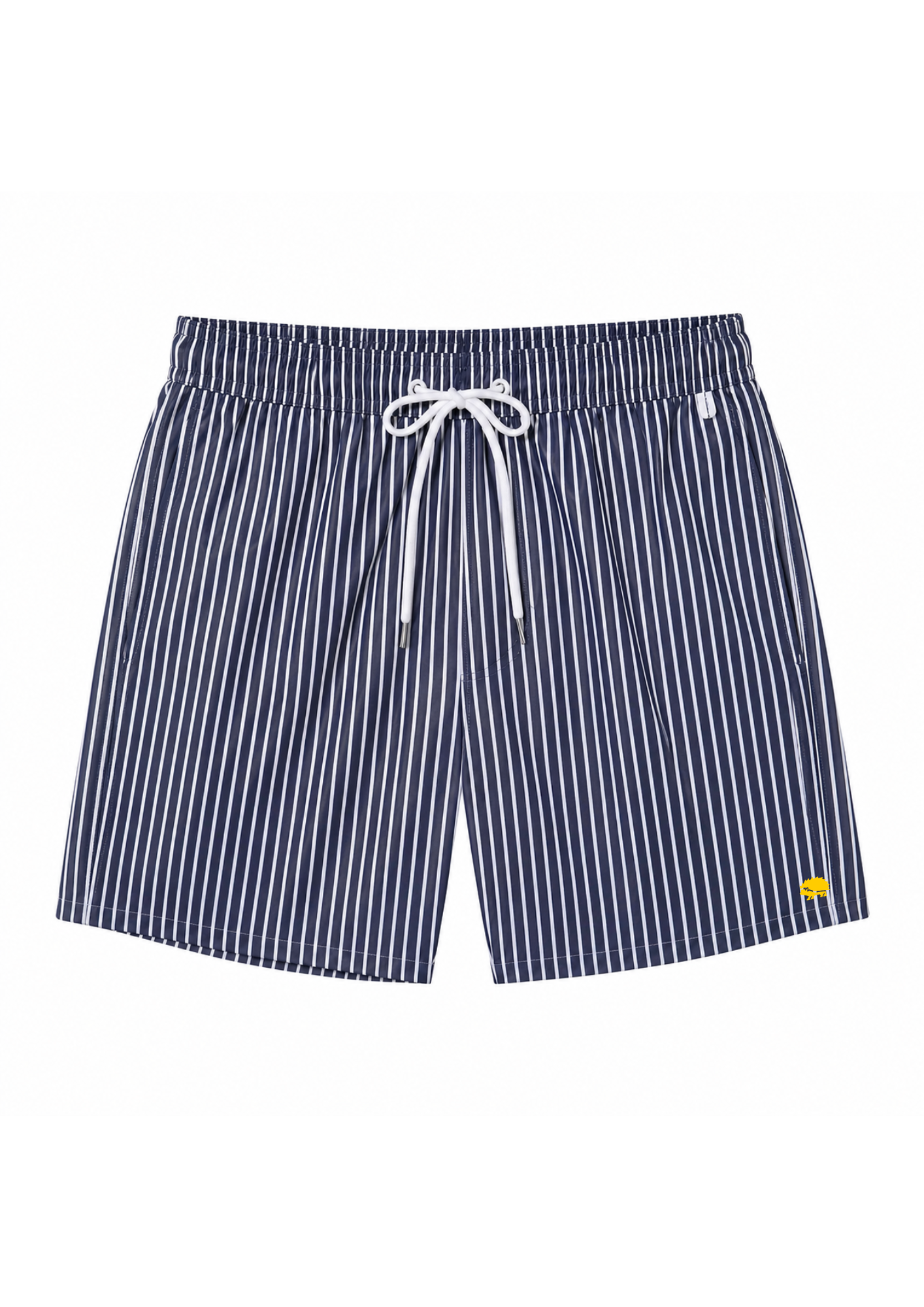 Costume RIVIERA DEEP a righe medie bianco e blu scuro con ricamo logo giallo