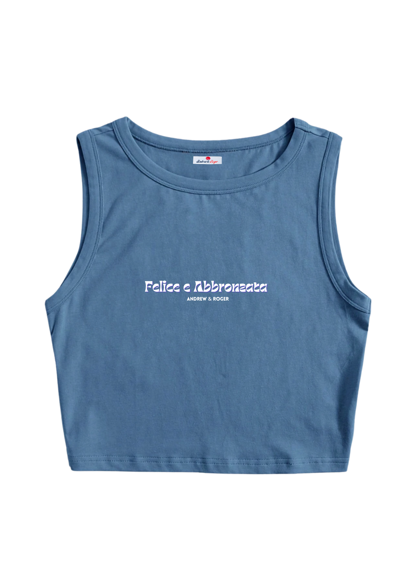 Top Felice e Abbronzata azzurro smanicato in cotone