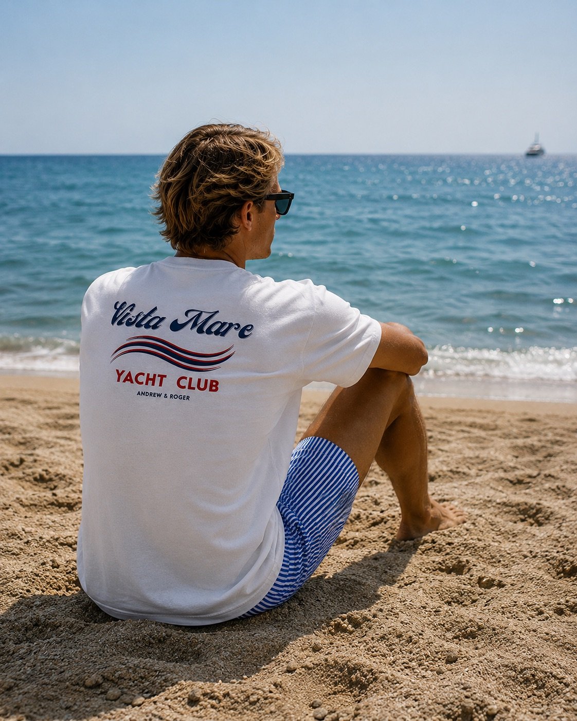 T-shirt Andrew & Roger oversize 'Vista Mare YACHT CLUB' estate, mare, spiaggia.