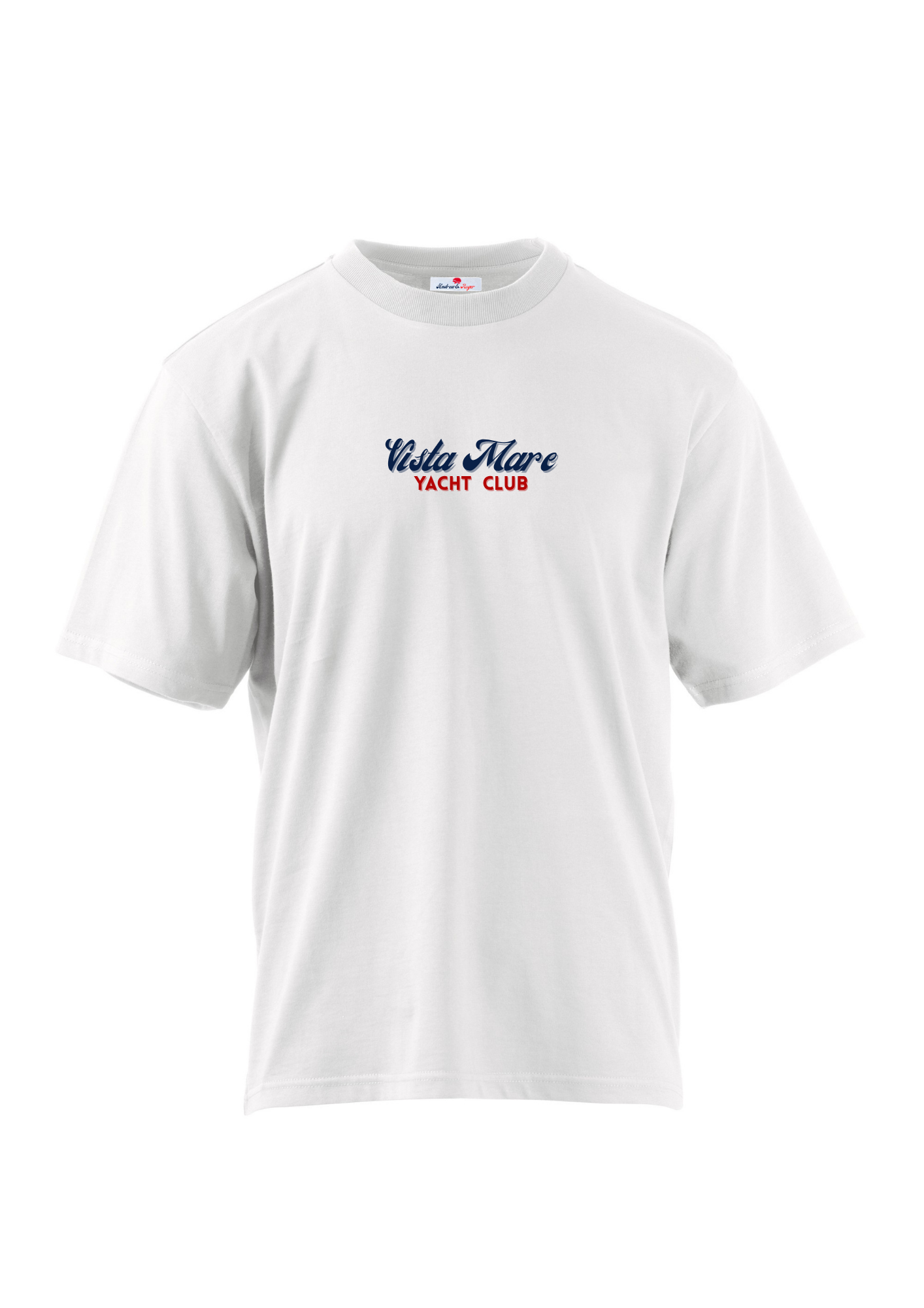 T-shirt Vista Mare Yacht Club oversize bianca in cotone biologico GOTS