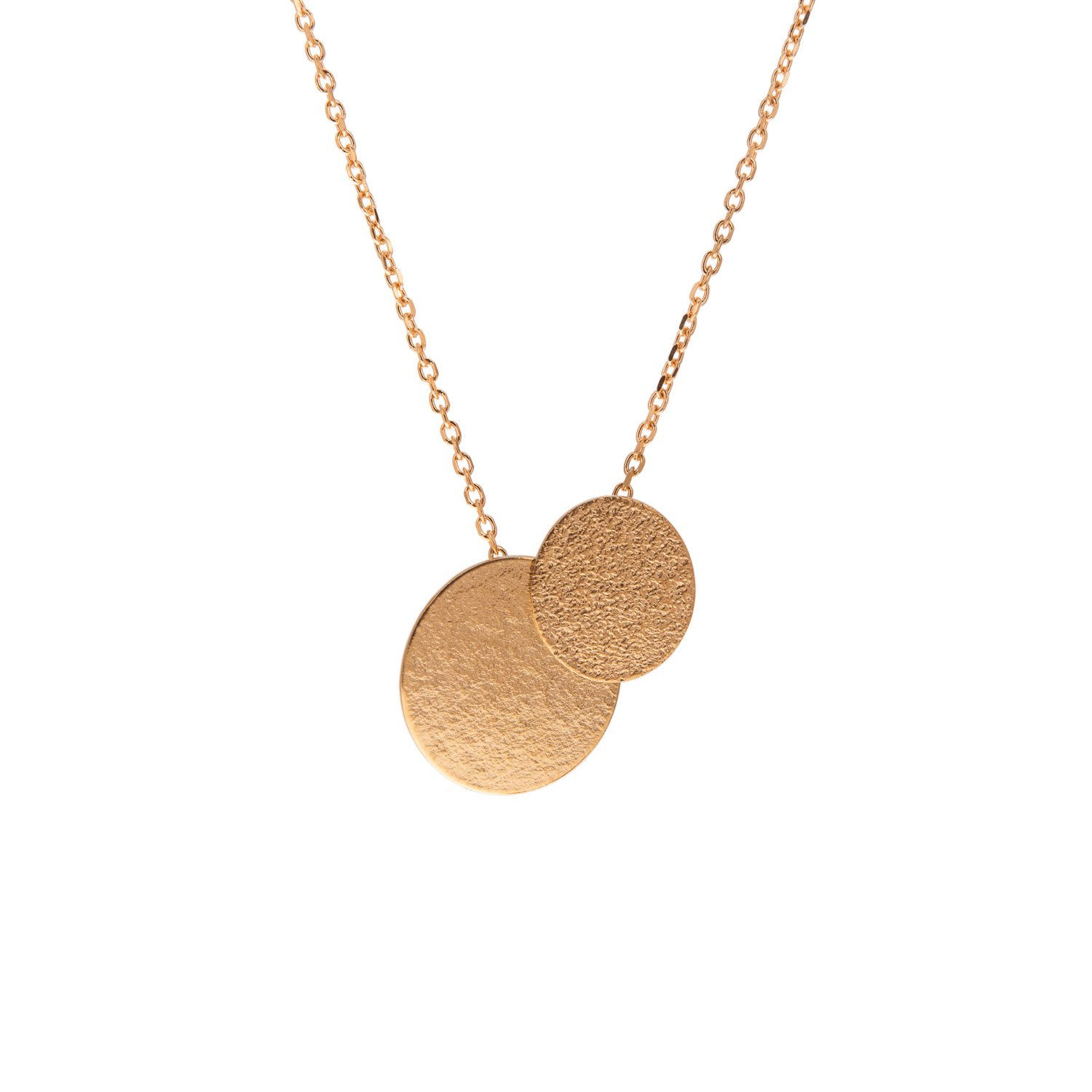 23ct gold plated double oval textured pendant on dainty chain