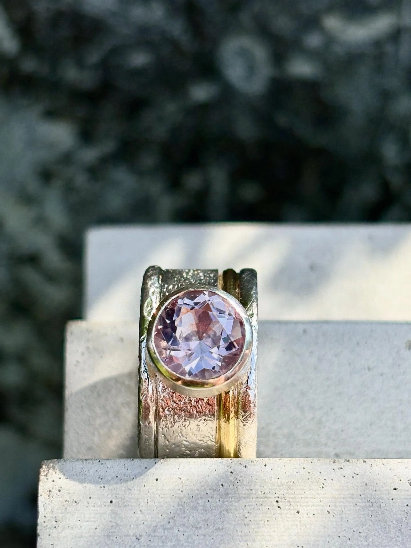 It&rsquo;s been a while since I shared on here&hellip; this special commission was completed just before summer. A beautiful pale amethyst taken from a late family members pendant and along with the gold, remodelled into a lovely chunky, mixed metal,