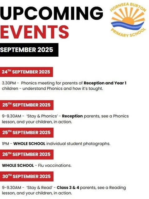 📅 Important Upcoming Dates for Parents 📅
Please pop these in your diaries so you don’t miss out!
More details about each event will be shared closer to the time.
Thank you for your continued support – we can’t wait to see you at