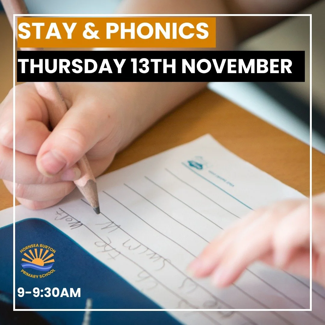 ✨ Phonics in Action! ✨

We&rsquo;d love to invite the parents of our Year 1 children to come and watch a phonics lesson in your child&rsquo;s class. 📚💡

🗓️ Date: Thursday 13th November 
🕘 Time: 9:00 &ndash; 9:30 am
📍 In your child&rsquo;s classr