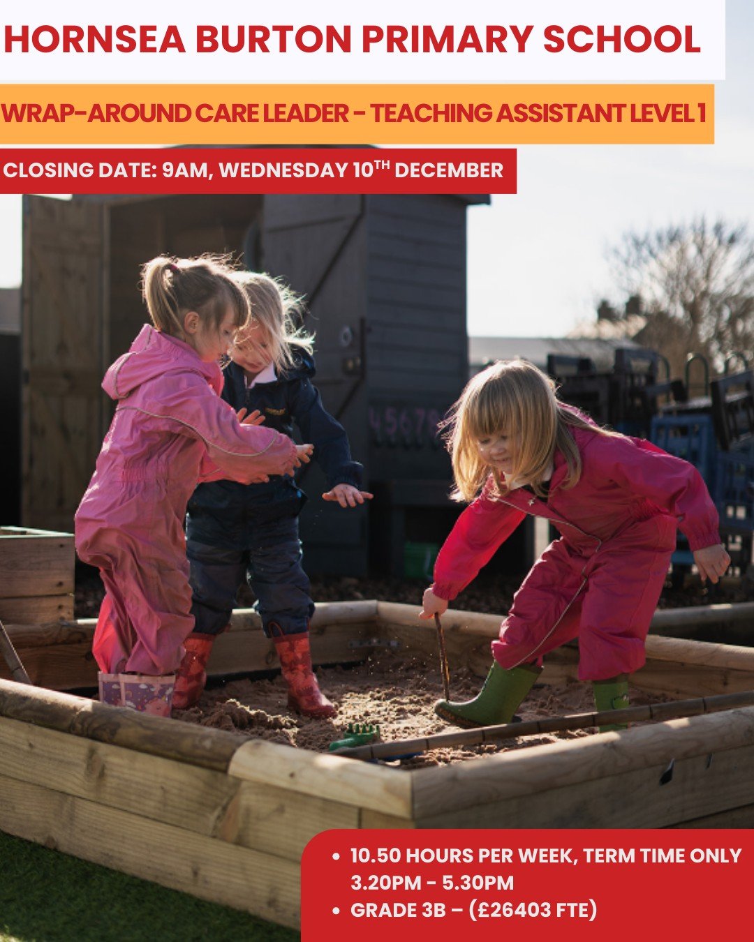 📣 We&rsquo;re Hiring! Join the Hornsea Burton Primary School Team 🌟

We have an exciting opportunity for a Wrap-Around Care Leader (Teaching Assistant Level 1) to join our friendly and supportive school community.

🕒 Hours: 10.50 per week (Mon&nda