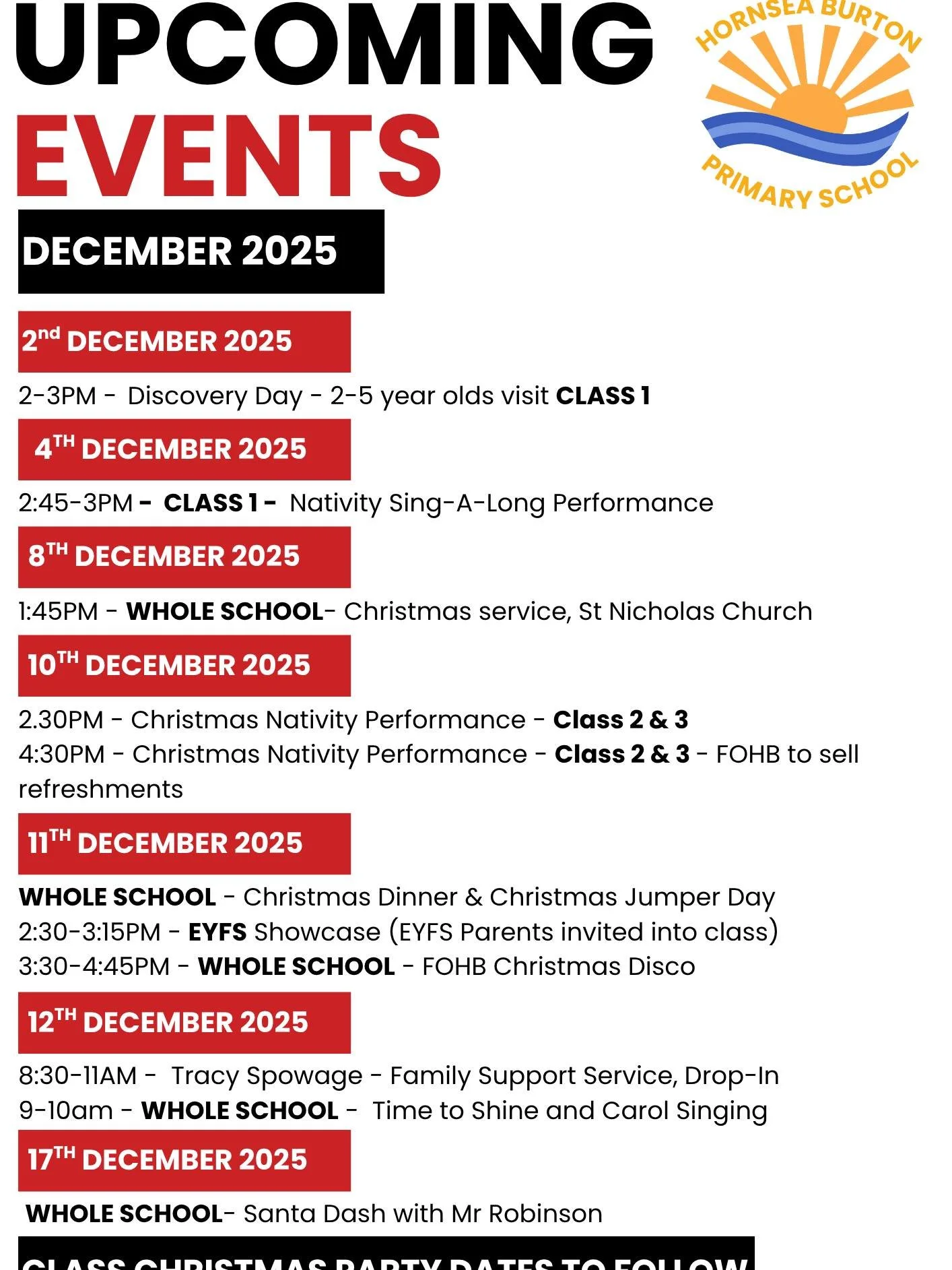 Here are all the key dates for December! 🎄✨

We know it&rsquo;s a busy time of year for families, so we&rsquo;ve put together a helpful visual with everything coming up in school throughout the month. Please take a moment to have a look and pop the 
