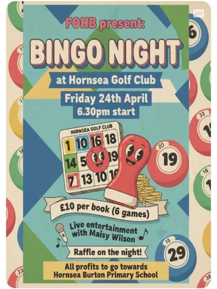 🎉 BINGO NIGHT IS COMING! 🎉

FOHB are hosting a fantastic Bingo Night at Hornsea Golf Club on Friday 24th April &ndash; eyes down at 6.30pm!

💷 &pound;10 per book (6 games)
🎶 Live entertainment from Maisy Wilson
🎟 Raffle on the night

No need to 