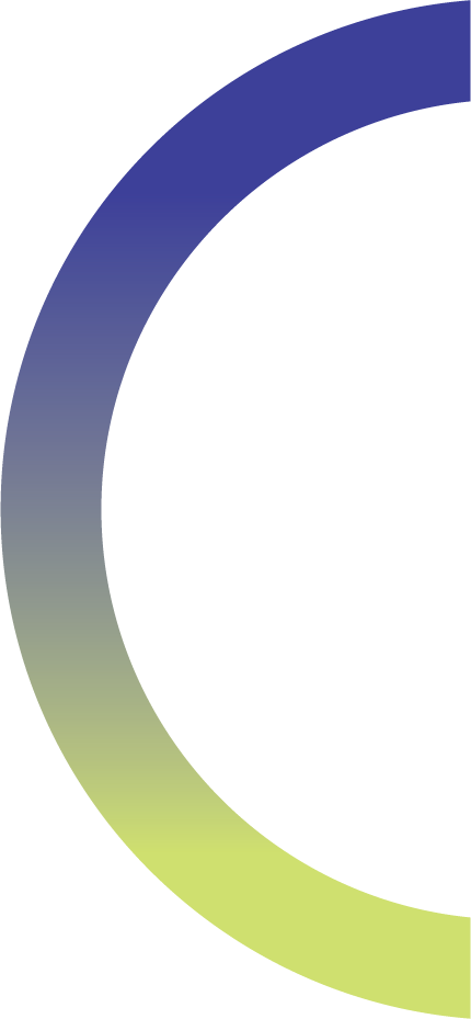 Gradient arc with blue to green transition on white background.