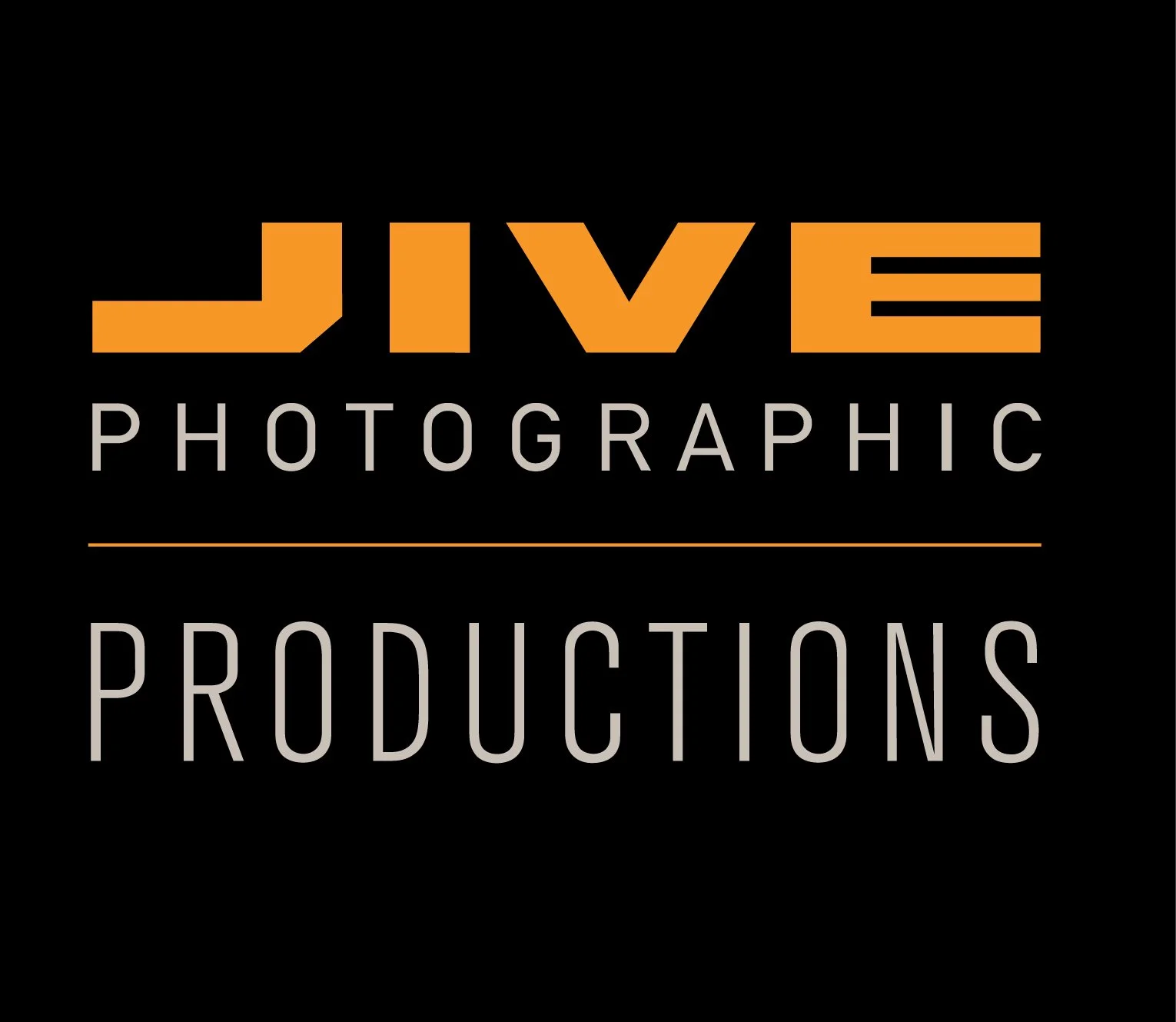 Logo of Jive Photographic Productions with orange and gray text on a black background.
