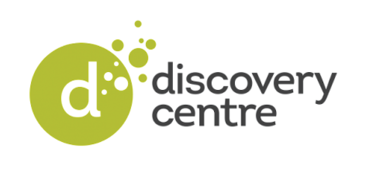 Logo of Discovery Centre with green circle and bubbles