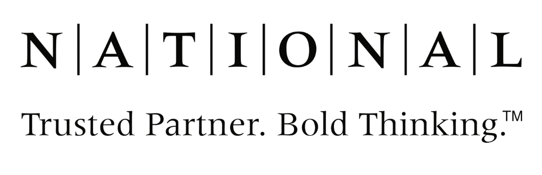 Logo with text "NATIONAL" and slogan "Trusted Partner. Bold Thinking."