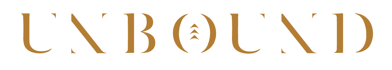 "Unbound" text in stylized brown letters on a white background.