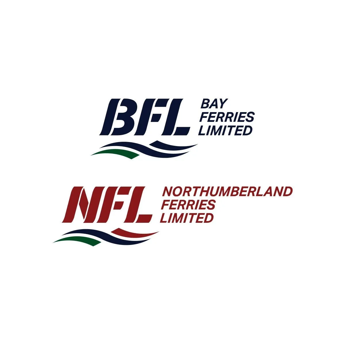 Logos for Bay Ferries Limited and Northumberland Ferries Limited with stylized wave design.