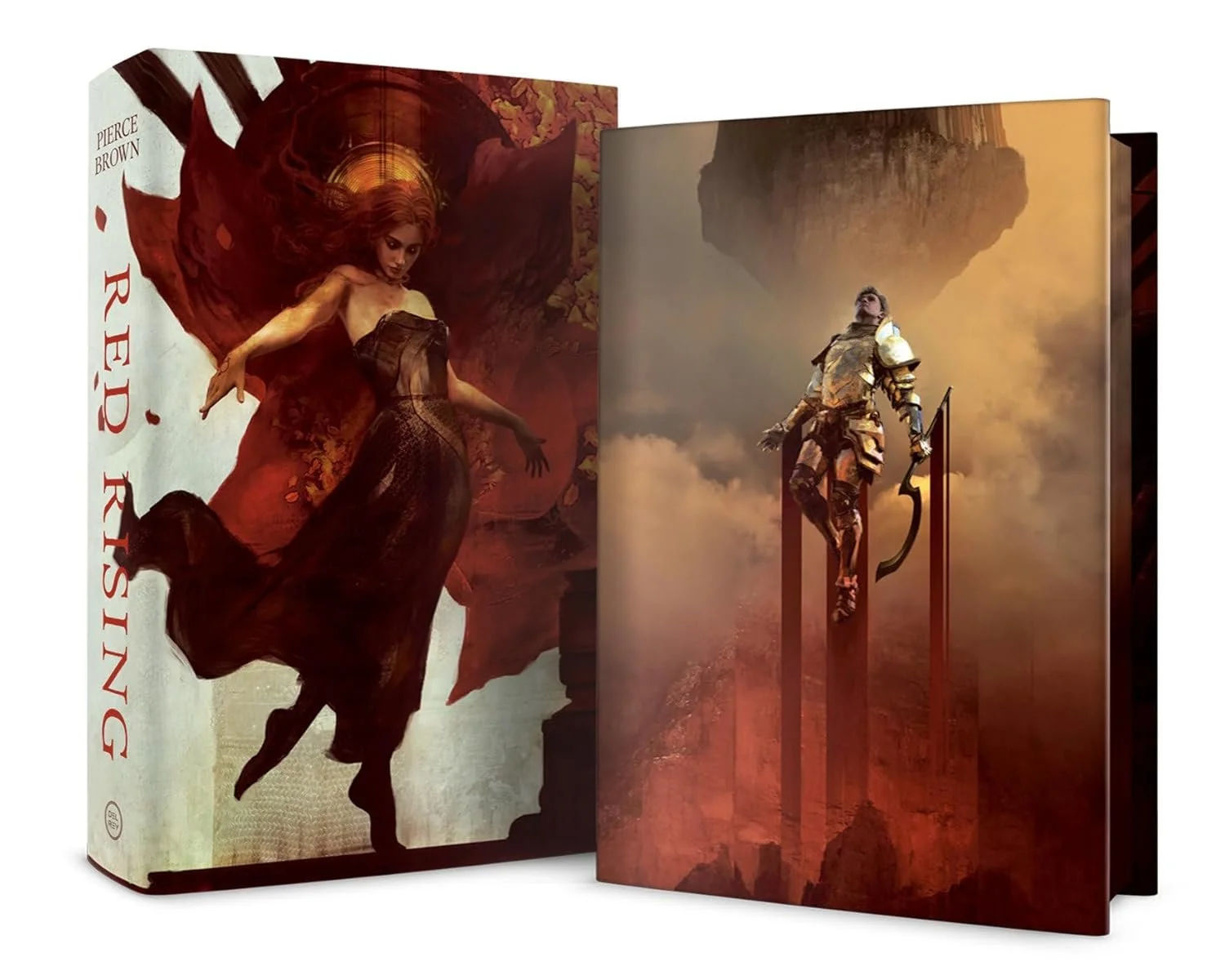 A slipcase and front cover of Red Rising Deluxe Edition, featuring EO on the slipcase and Darrow on the front cover