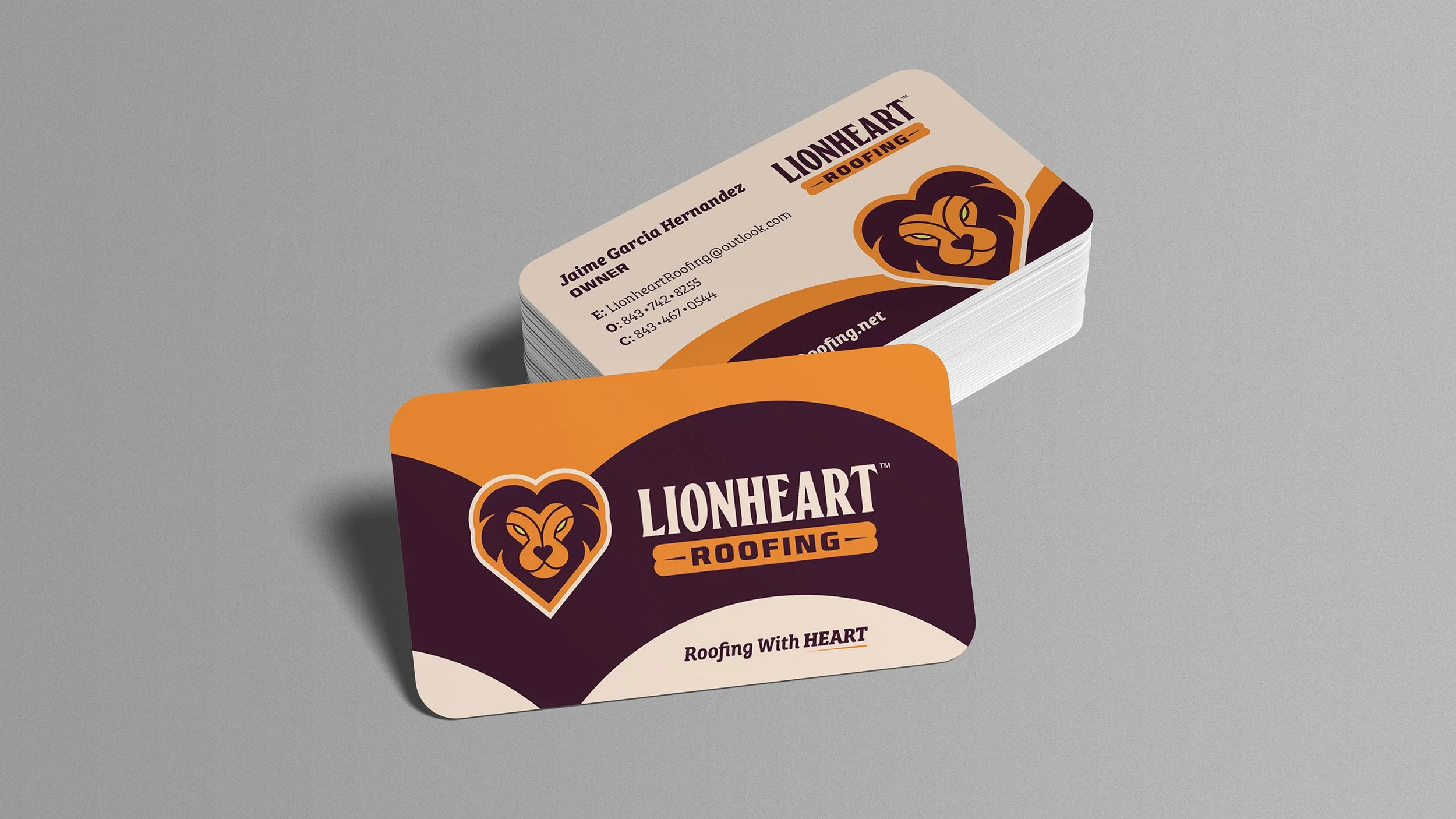 Lionheart Roofing business cards
