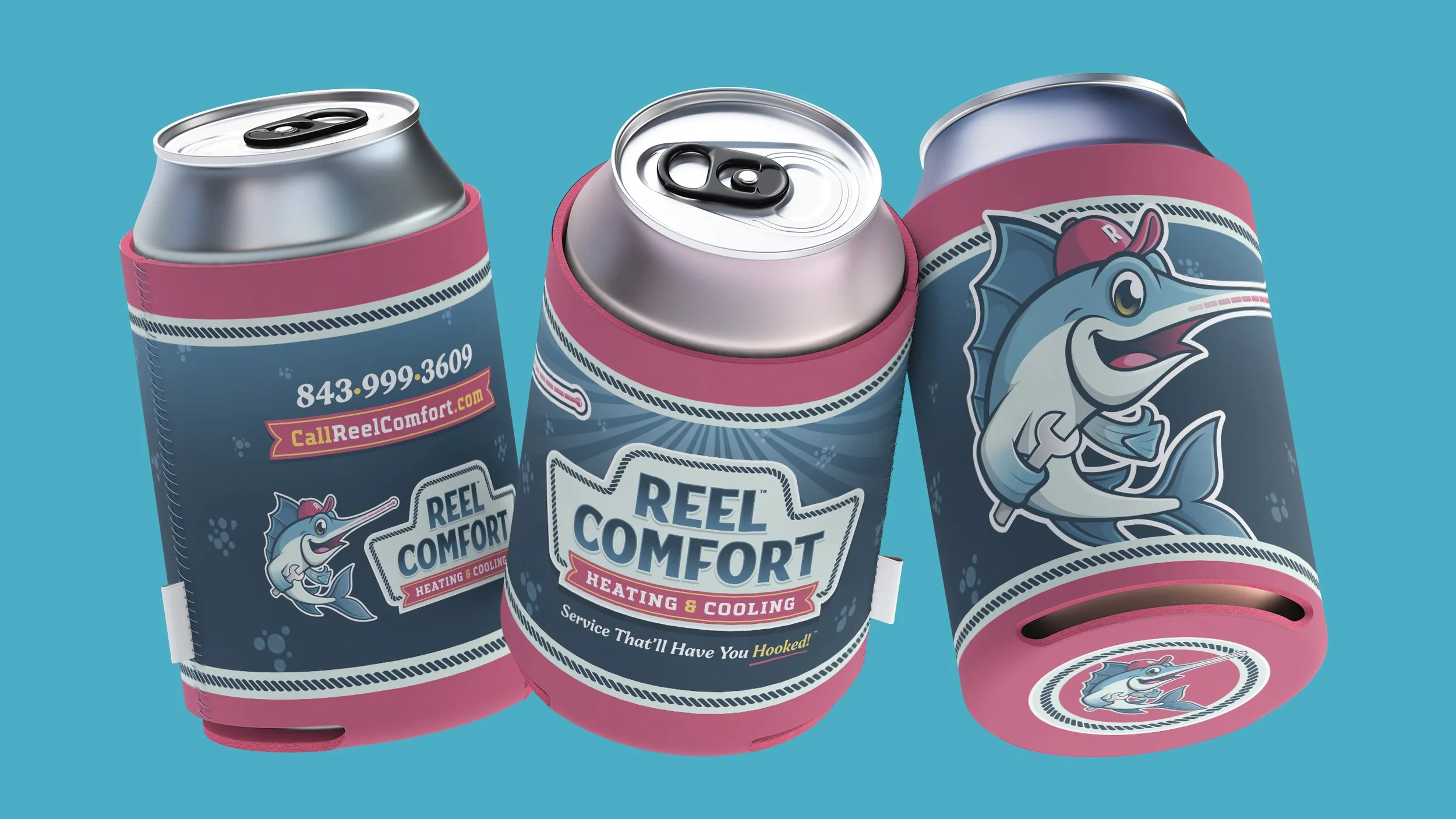 Reel Comfort Heating & Cooling koozie design