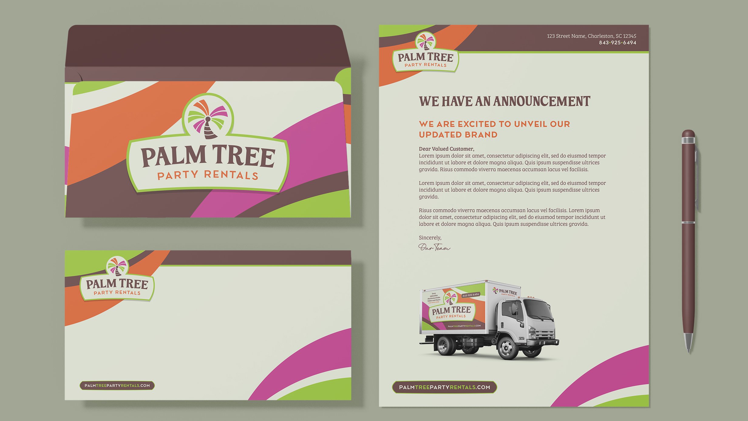 Palm Tree Party Rentals stationery design