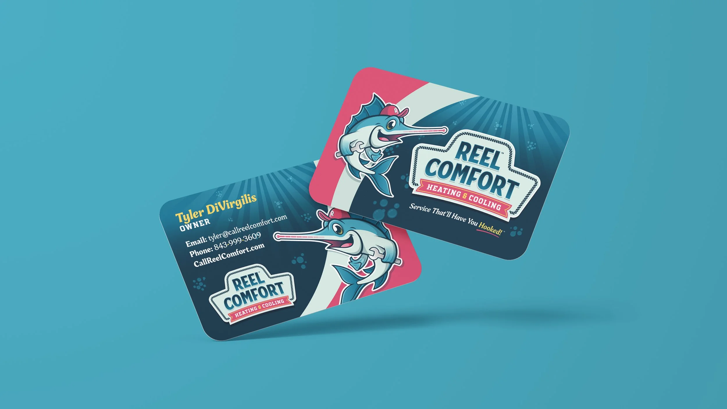Reel Comfort Heating & Cooling business card design