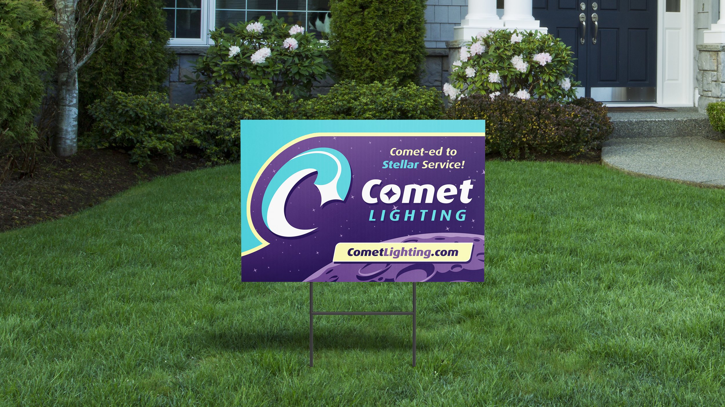 Comet Lighting yard sign