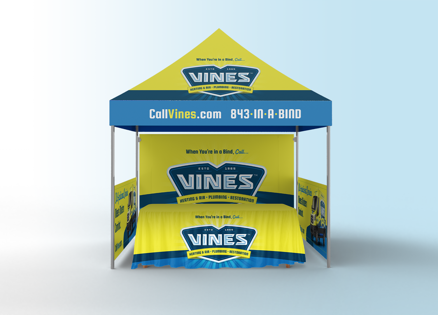 Trade show booth for Vines, heating & air, plumbing, and restoration company
