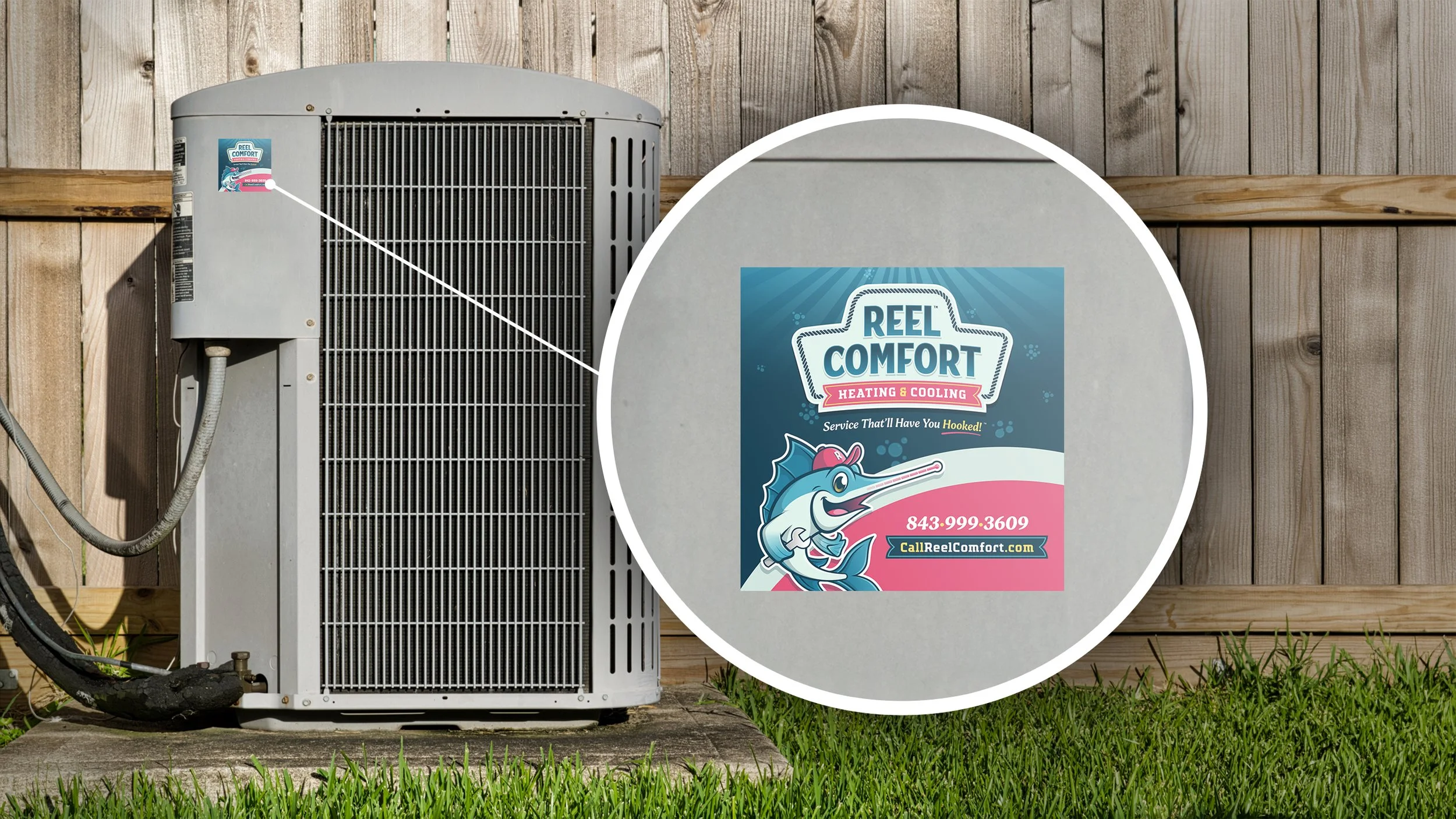 Reel Comfort Heating & Cooling equipment sticker