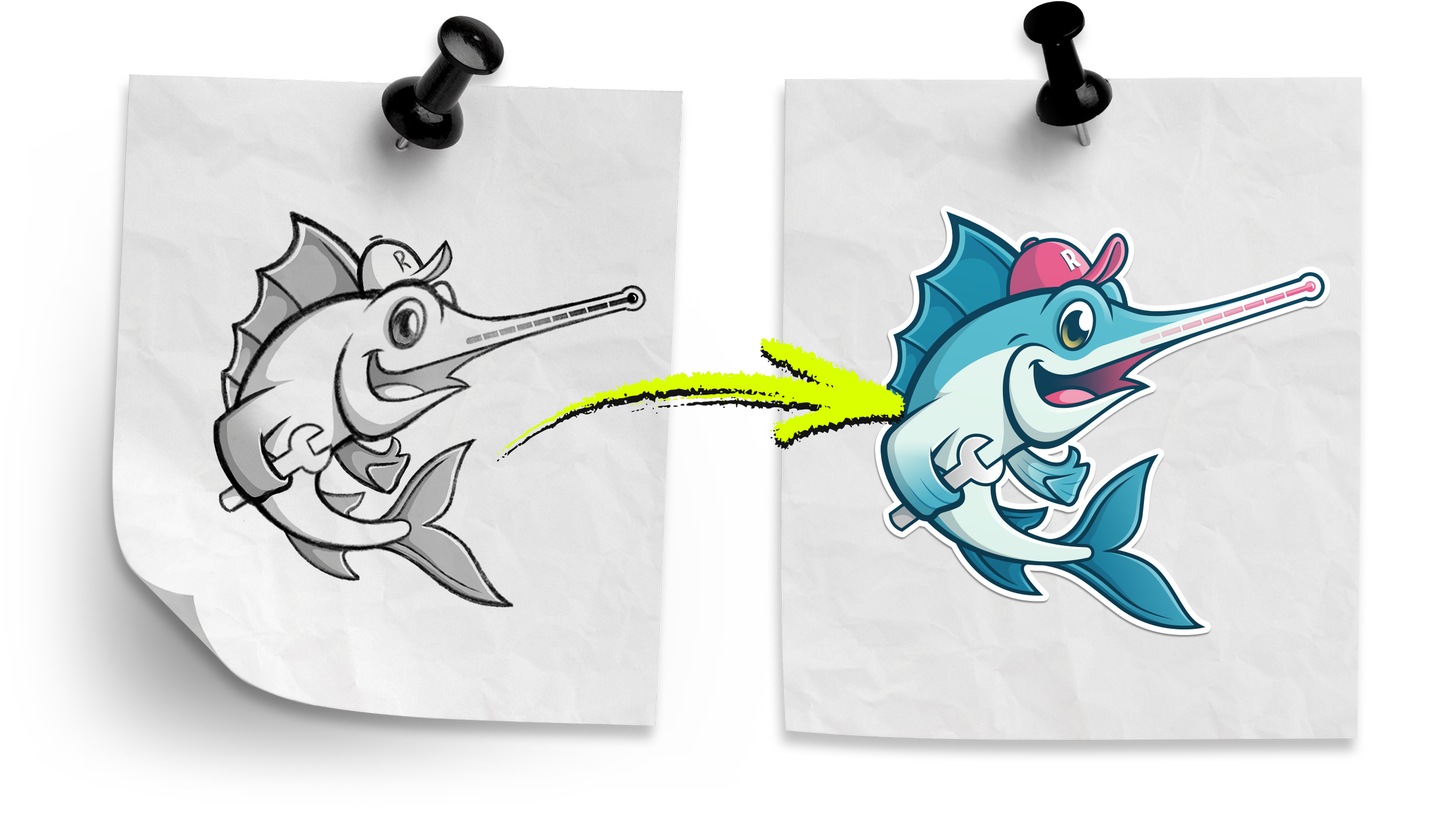 Reel Comfort mascot sketch