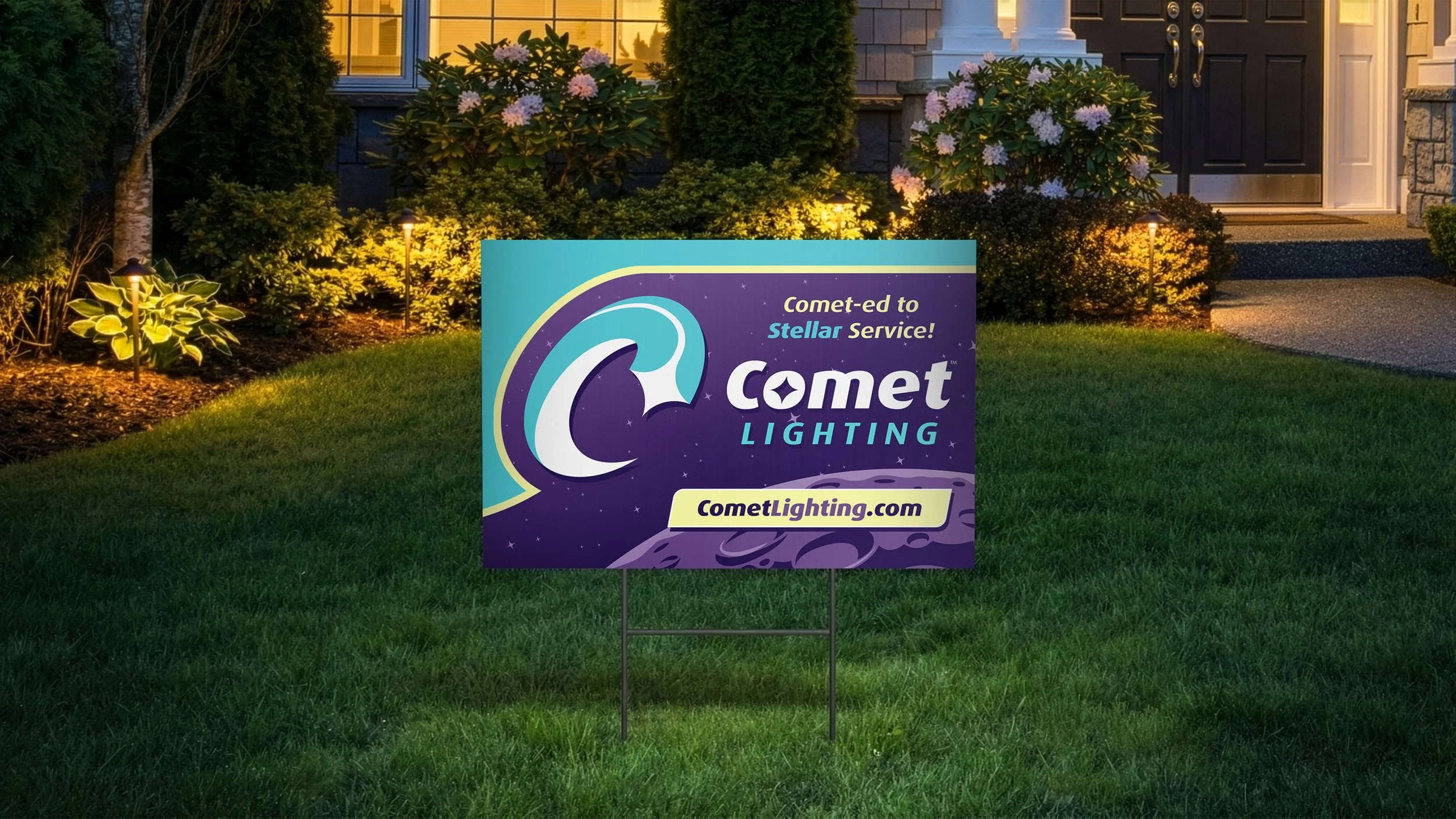 Comet Lighting yard sign