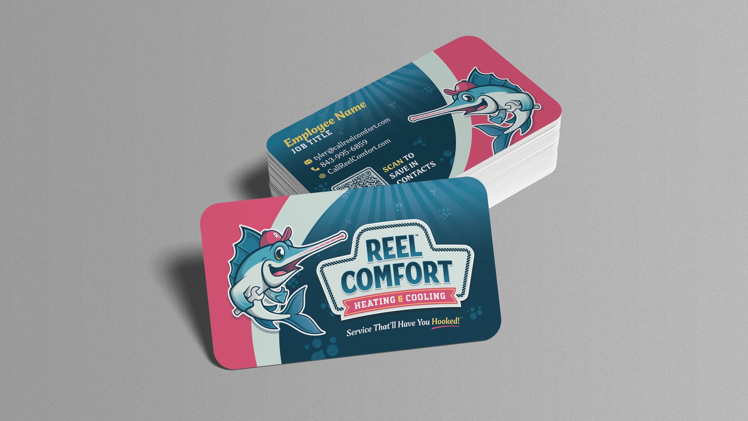 Reel Comfort Heating & Cooling business card design