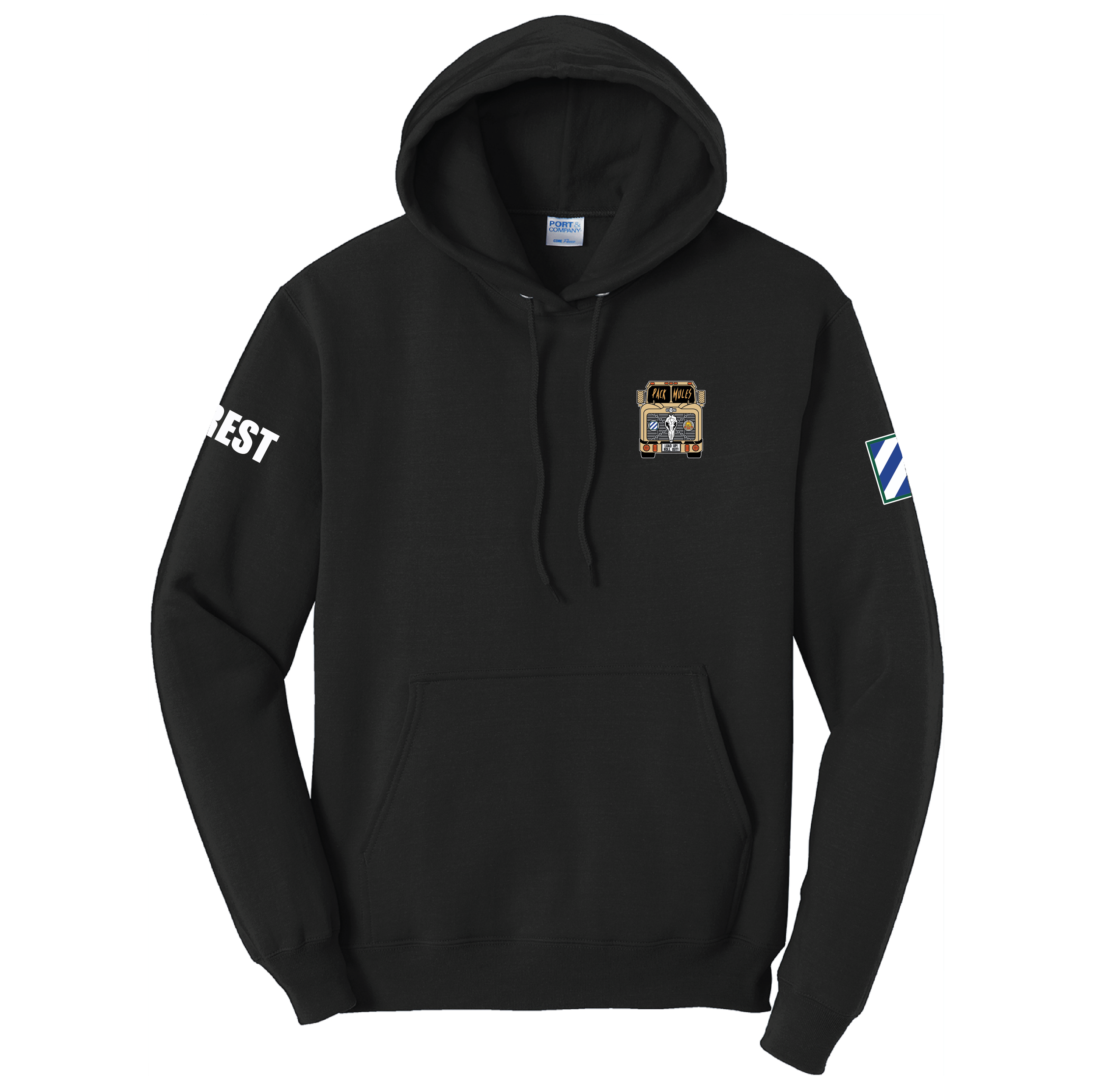 (C CO., PACK MULES) - PC78H Port & Company® Core Fleece Pullover Hooded Sweatshirt - (BLACK)- CUSTOM NAME