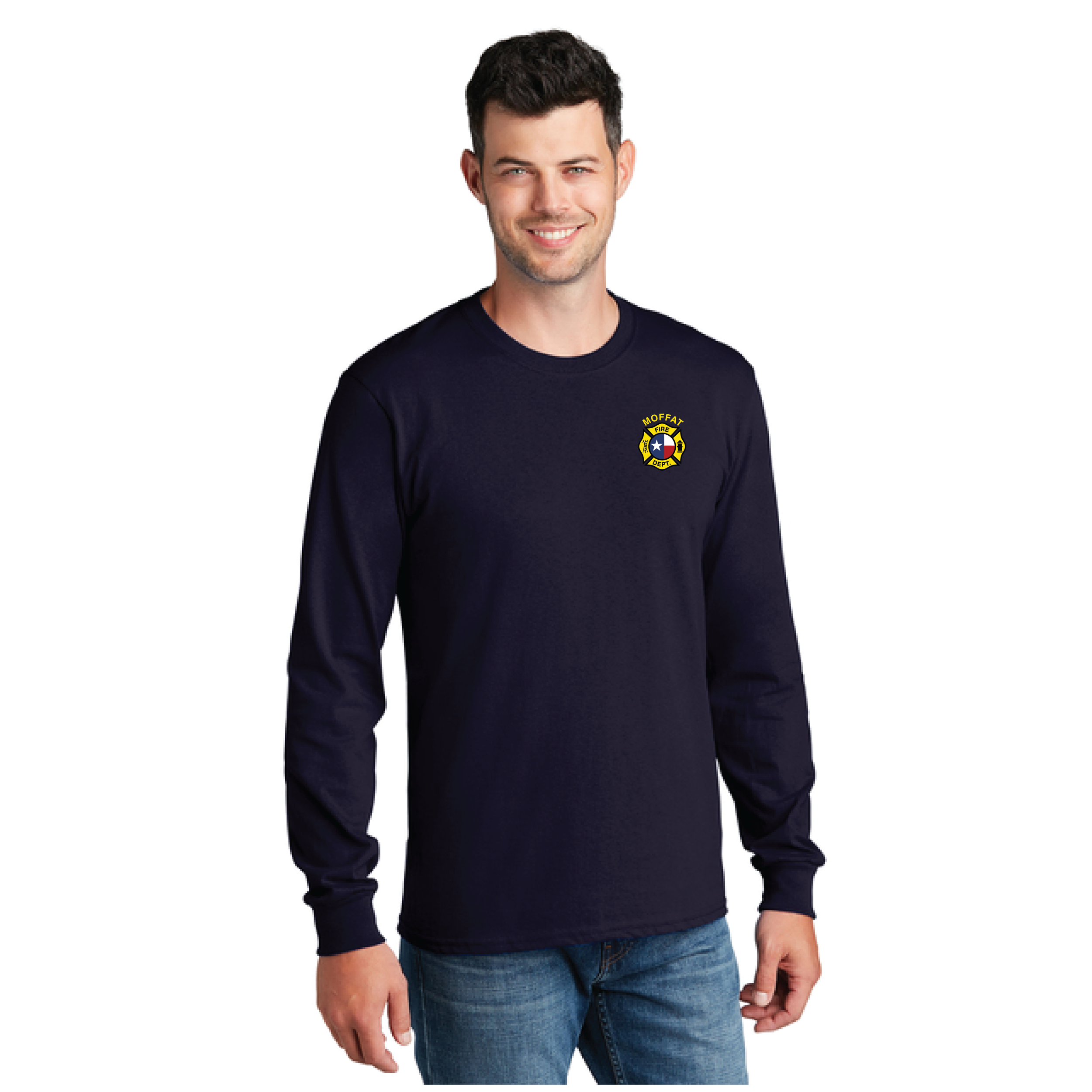 (MOFFAT FIRE DEPT) - PC54LS - Port & Company® Long Sleeve Core Cotton Tee- NAVY