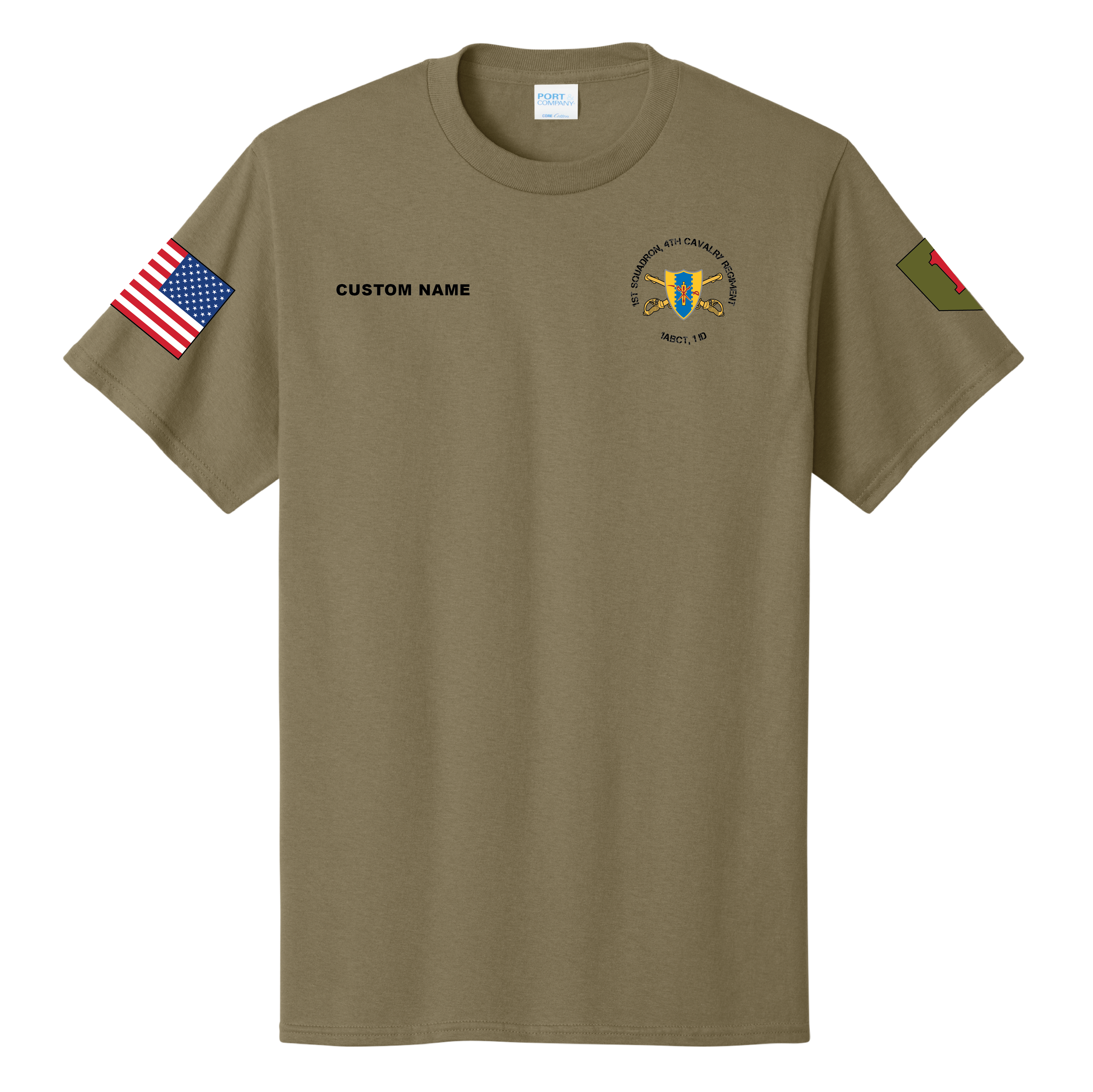 (1-4 CAV) - PC54 Port & Company® Core Cotton Tee - COYOTE - CUSTOM NAME