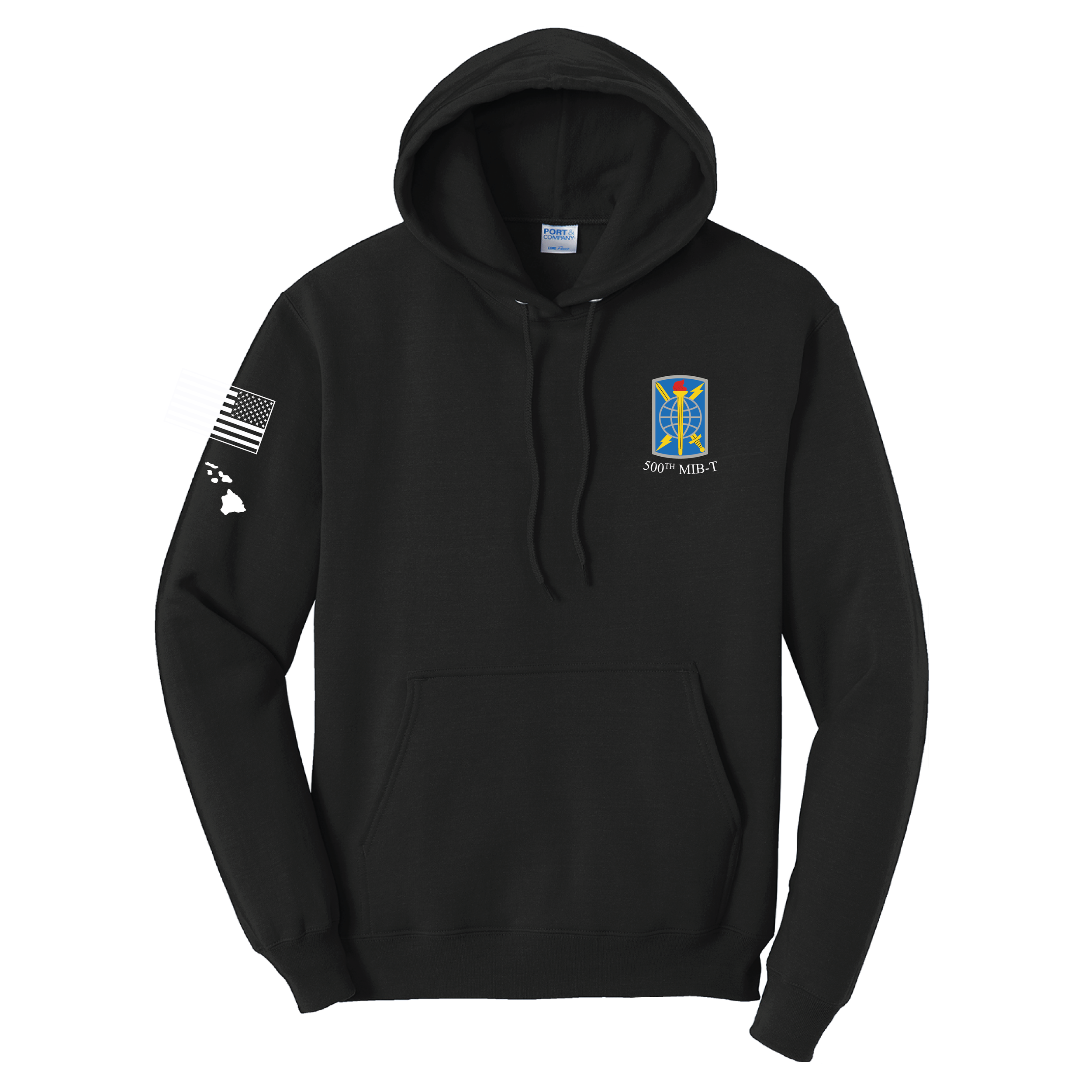 HHC, 500TH MI BDE PC78H Port & Company® Core Fleece Pullover Hooded Sweatshirt - BLACK FRONT.png